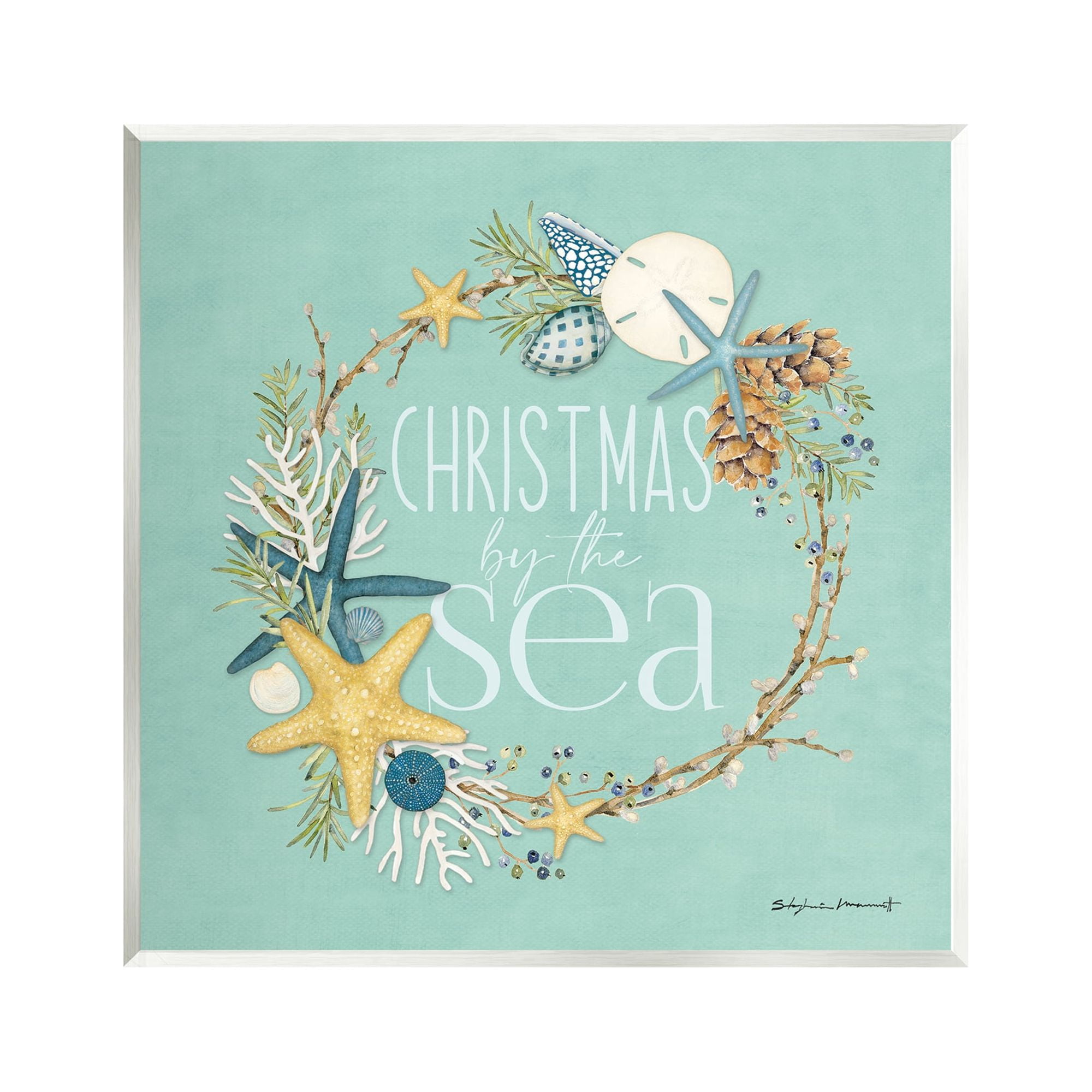 Stupell Industries Christmas By The Sea Wreath Holiday Painting Unframed Art Print Wall Art