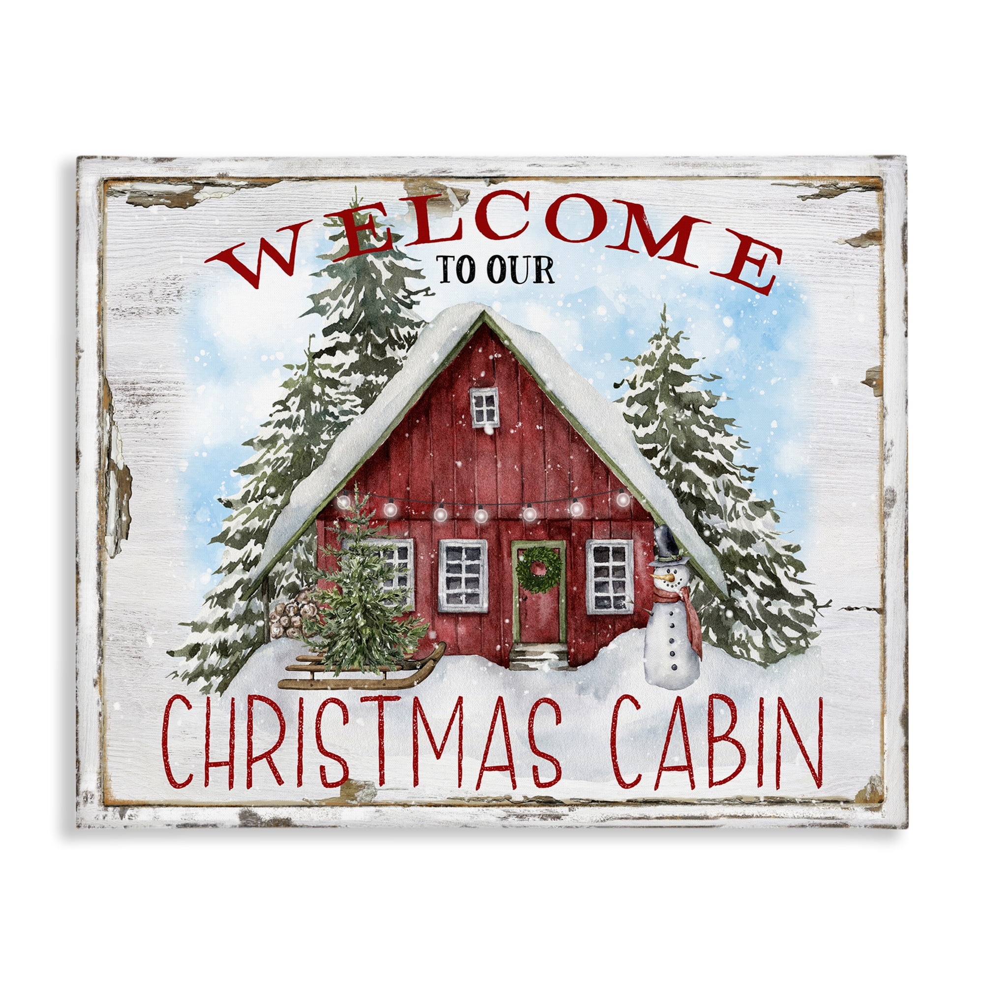 Stupell Industries Christmas Cabin Welcome Holiday Painting Gallery Wrapped Canvas Art Prints Wall Art, 20 x 16