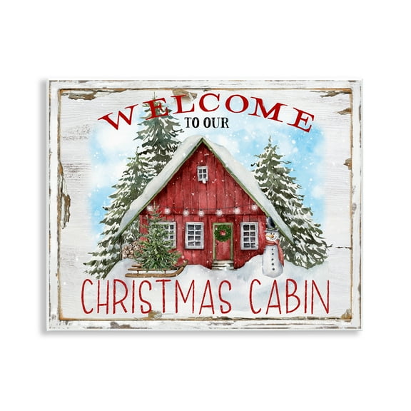 Stupell Industries Christmas Cabin Welcome Holiday Painting Unframed Art Prints Wall Art, 14 x 11