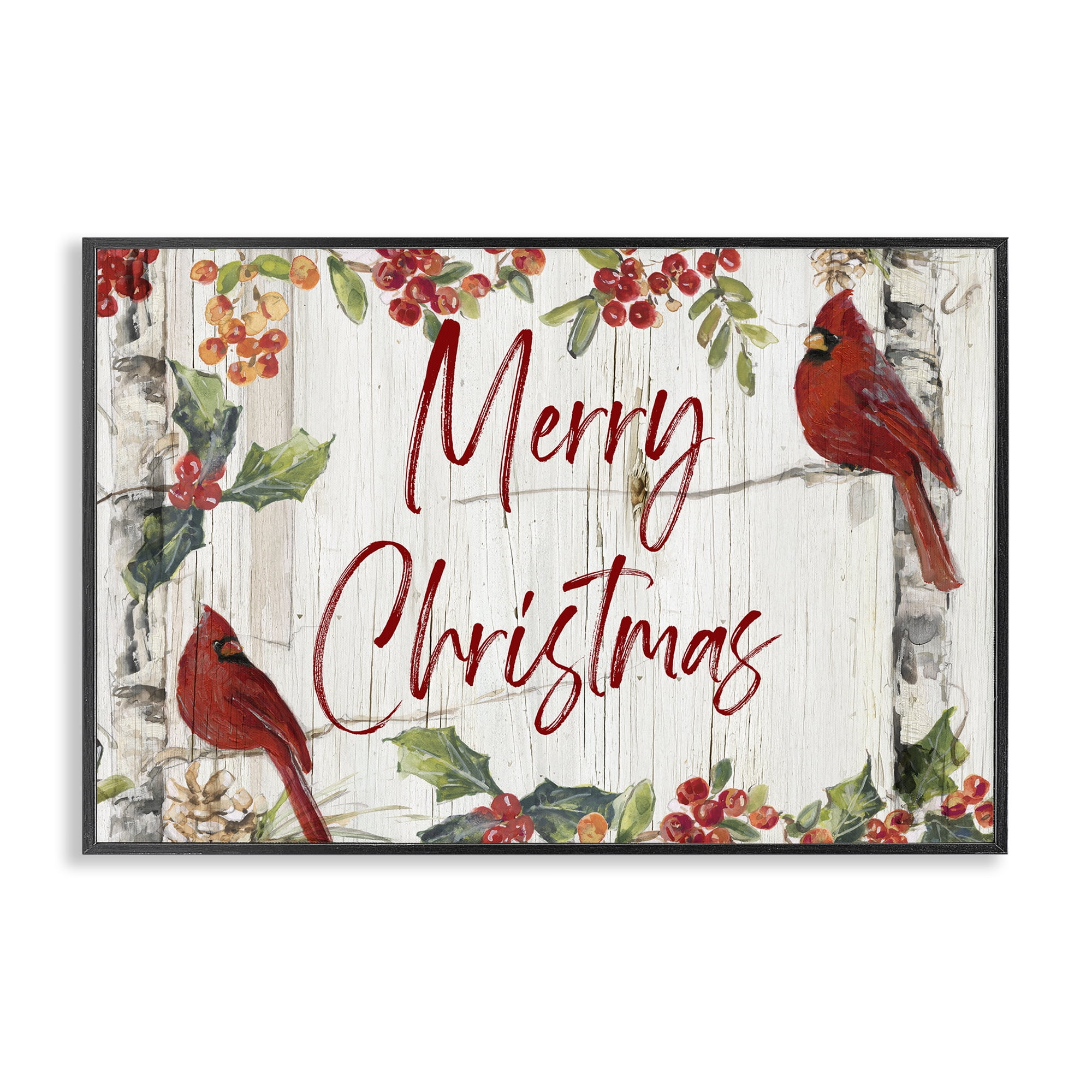 Stupell Industries Christmas & Cardinal Birds Holiday Painting Black Framed Art Prints Wall Art, 30 x 20