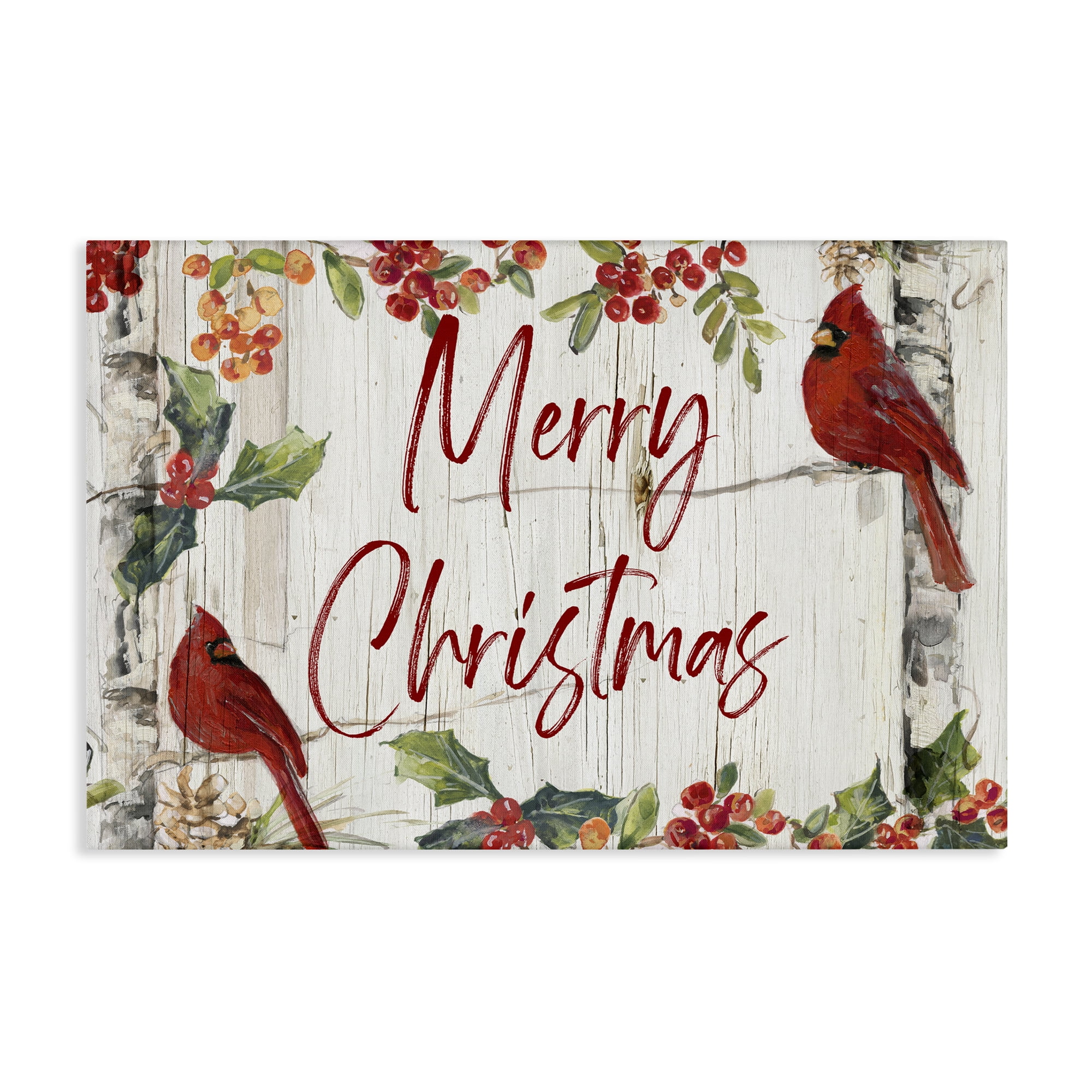 Stupell Industries Christmas & Cardinal Birds Holiday Painting Gallery Wrapped Canvas Art Prints Wall Art, 45 x 30