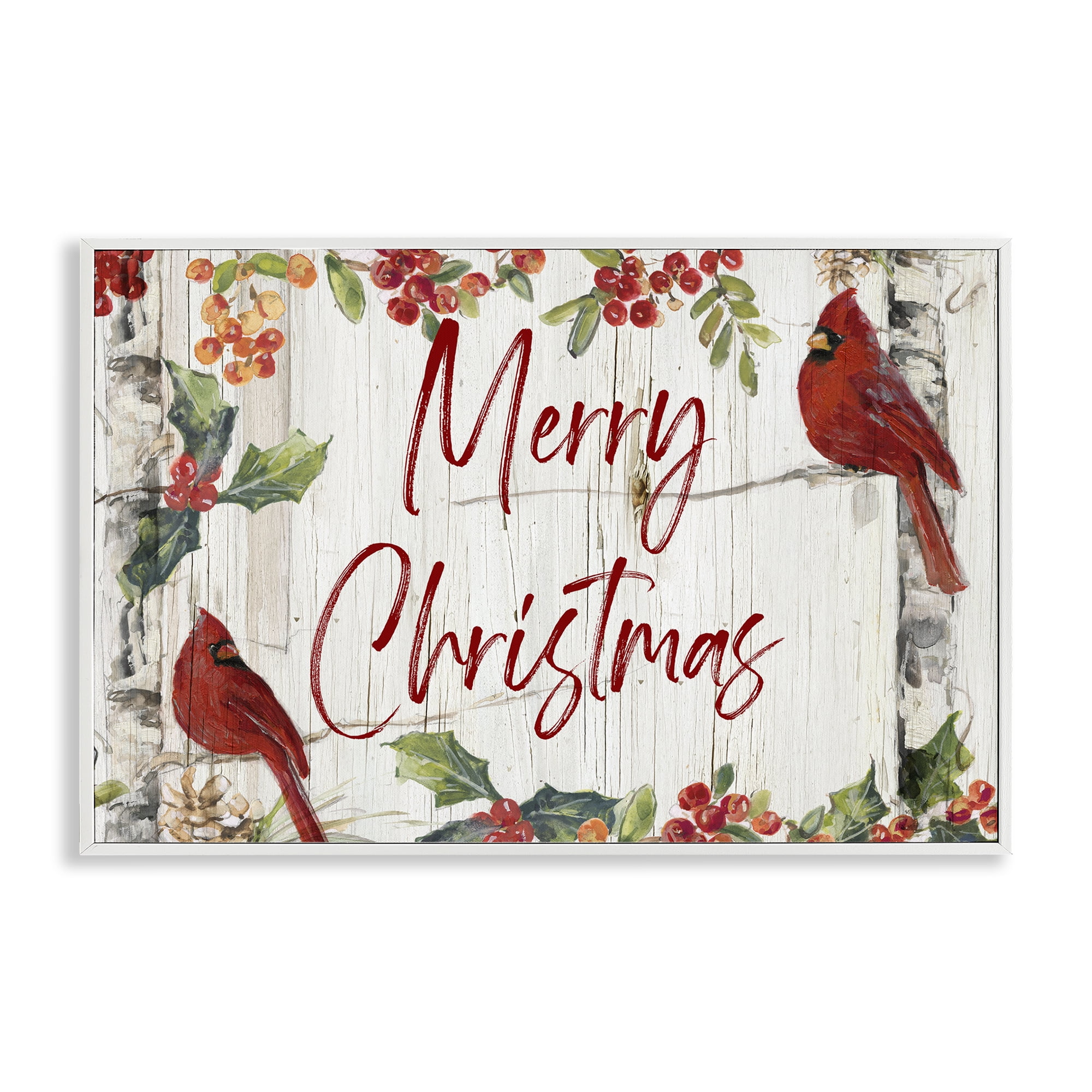 Stupell Industries Christmas & Cardinal Birds Holiday Painting White Framed Art Prints Wall Art, 24 x 16