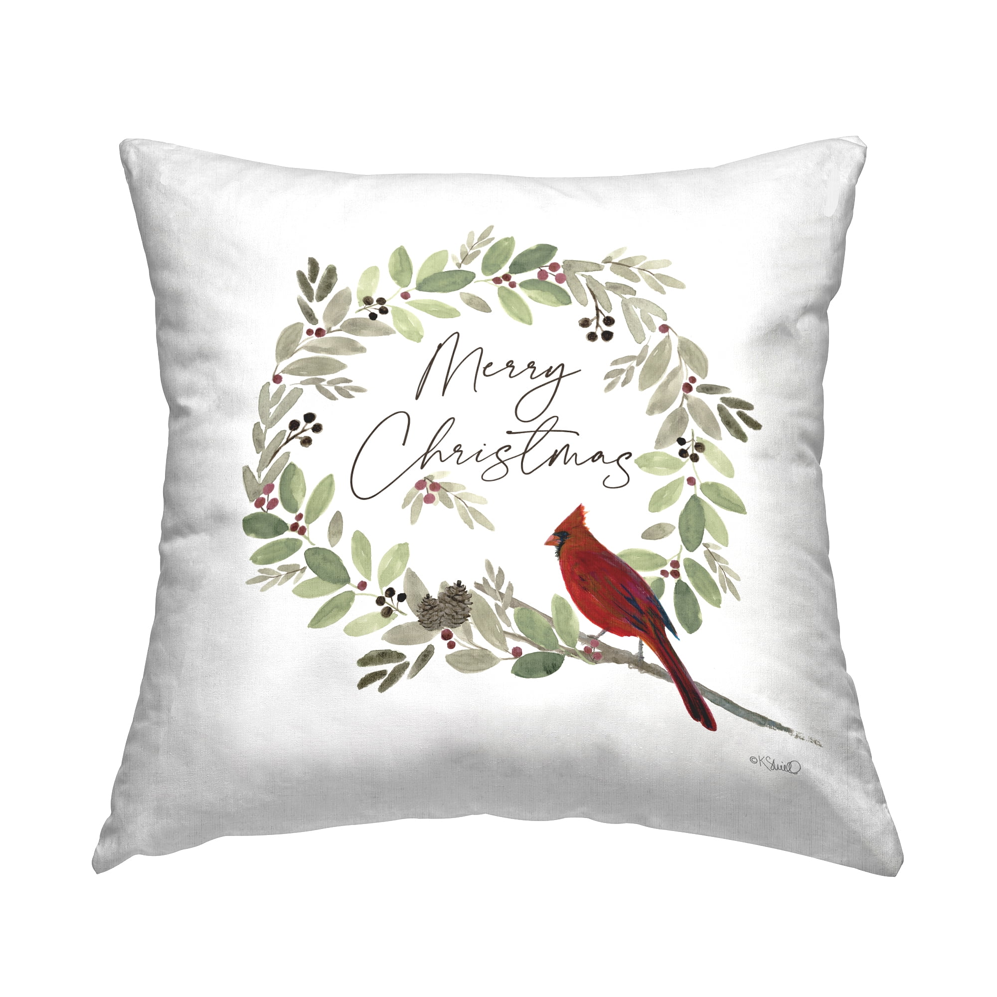 Merry Christmas Wreath Square Decorative Throw Pillow Cover Merry Christmas Wreath Square Decorative Throw Pillow Cover