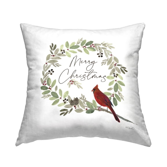 Stupell Industries Christmas Cardinal Wreath Square Decorative Printed Throw Pillow, 18 x 18