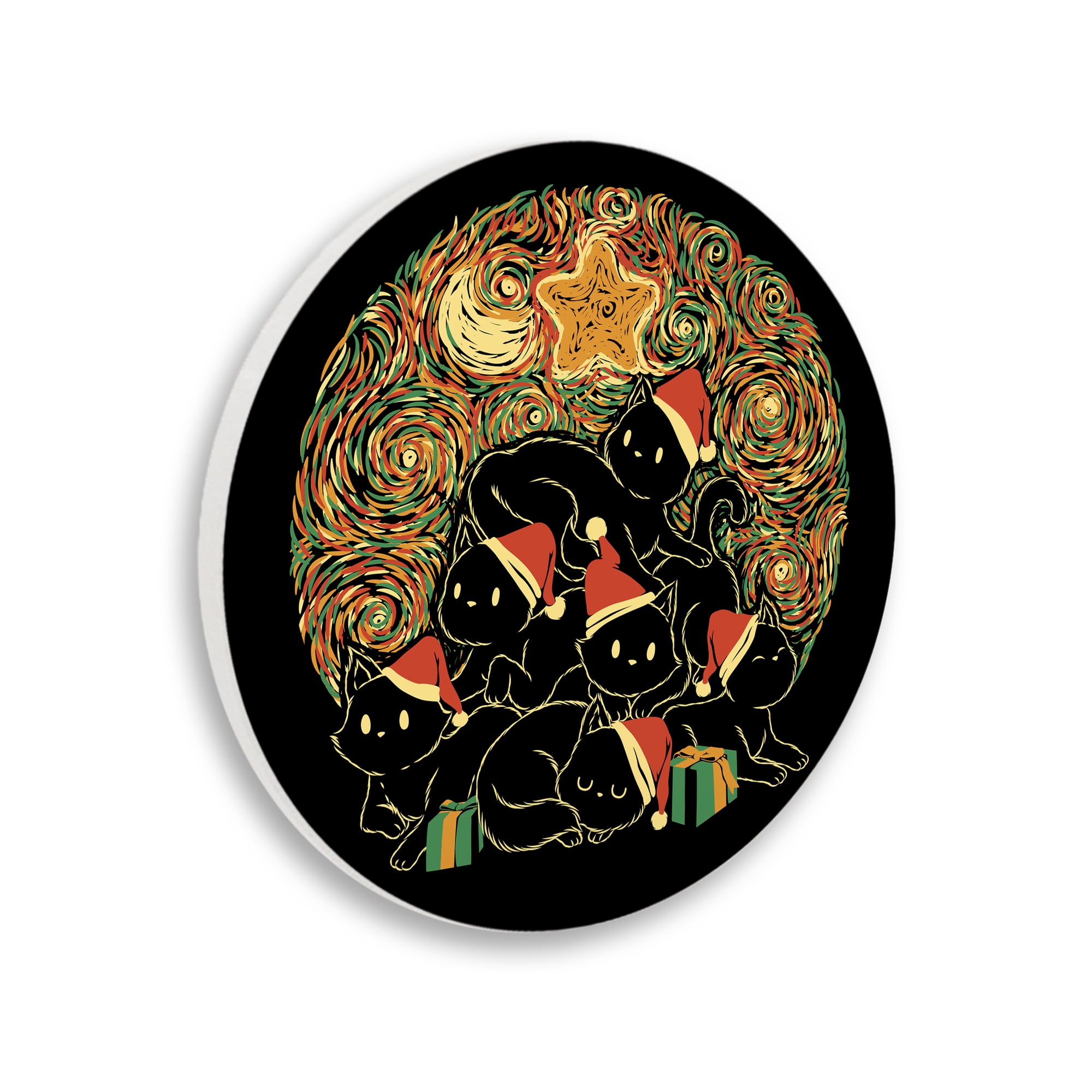 Stupell Industries Christmas Cats with Swirled Sky Circular Wall Plaque, design by Tobe Fonseca
