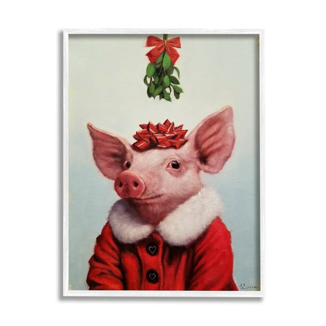 Stupell Industries Christmas Charm Piglet Holiday Mistletoe Santa Jacket, 11 x 14, Design by Lucia Heffernan