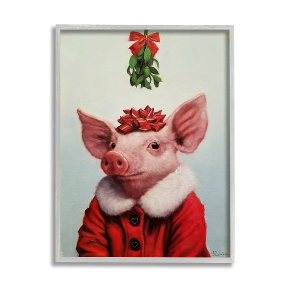Stupell Industries Christmas Charm Piglet Holiday Mistletoe Santa Jacket, 16 x 20, Design by Lucia Heffernan