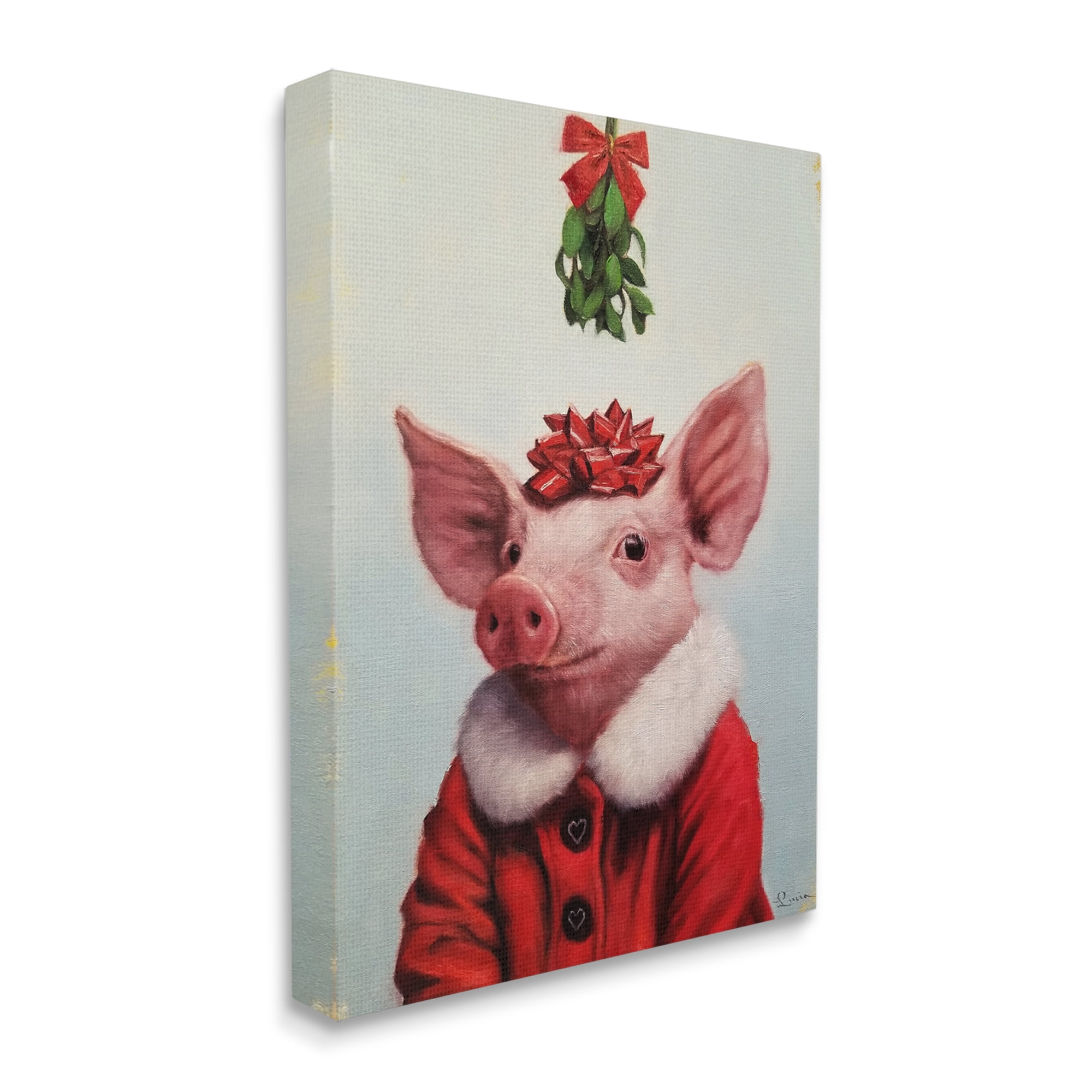 Stupell Industries Christmas Charm Piglet Holiday Mistletoe Santa Jacket Animals & Insects Painting Gallery Wrapped Canvas Print Wall Art, 16 x 20