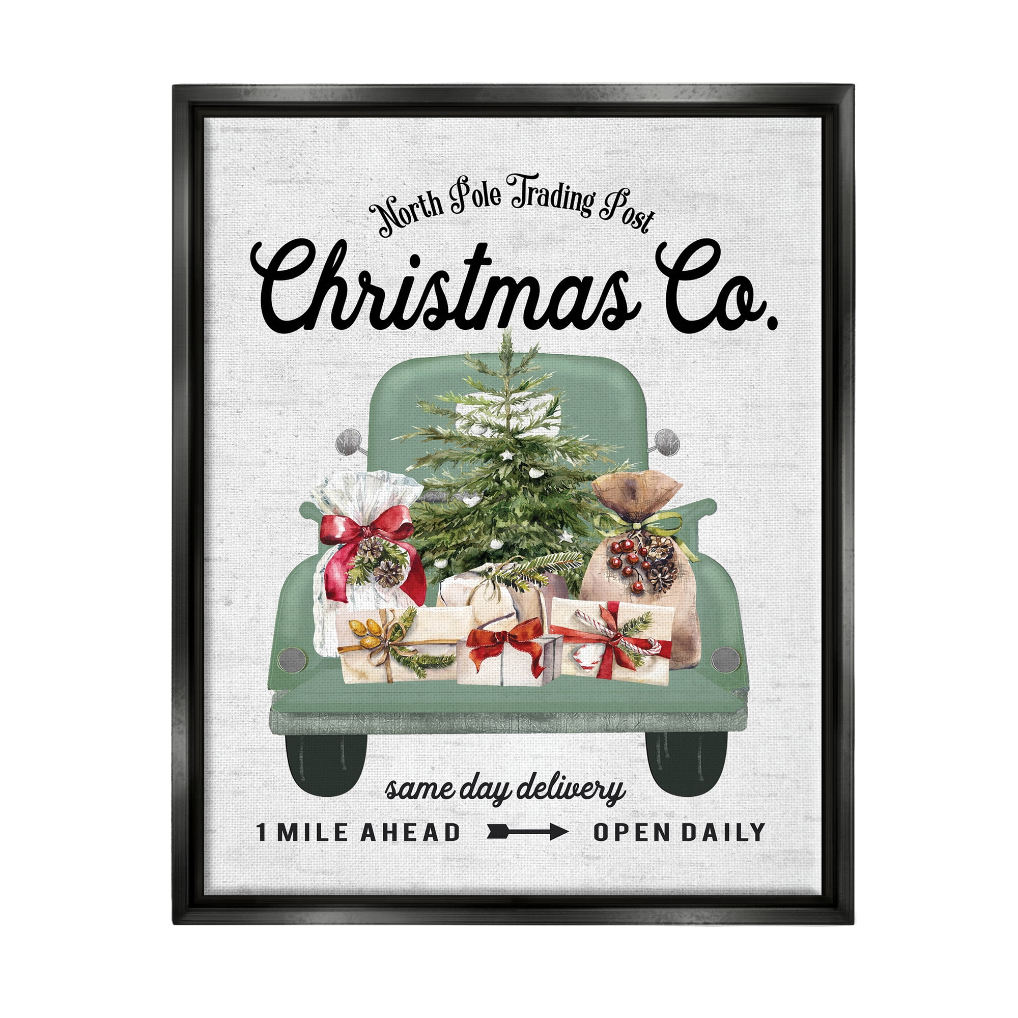 Stupell Industries Christmas Co Gift Truck Holiday Painting Black Floater Framed Canvas Art Print Wall Art, 17 x 21
