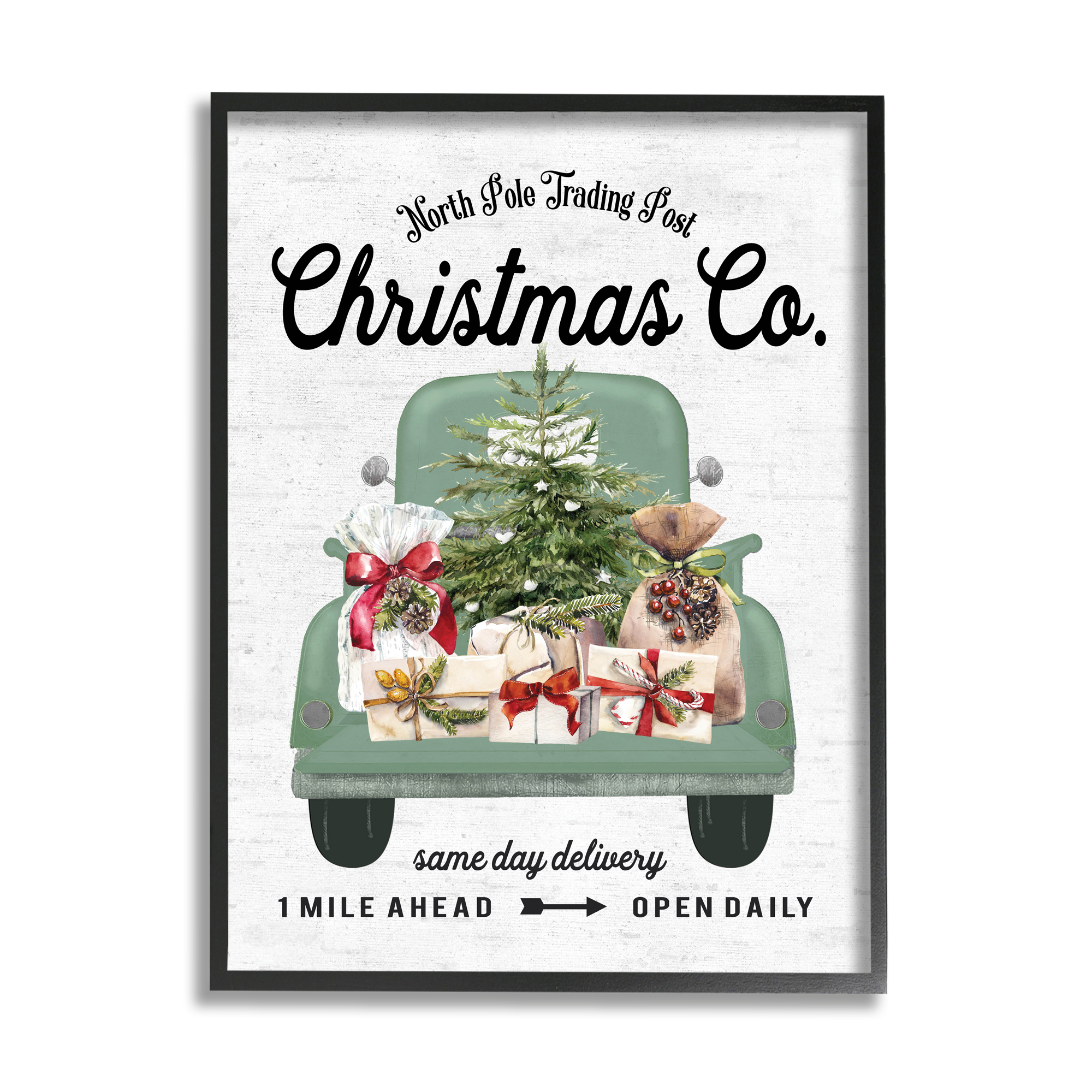 Stupell Industries Christmas Co Gift Truck Holiday Painting Black Framed Art Print Wall Art, 24 x 30