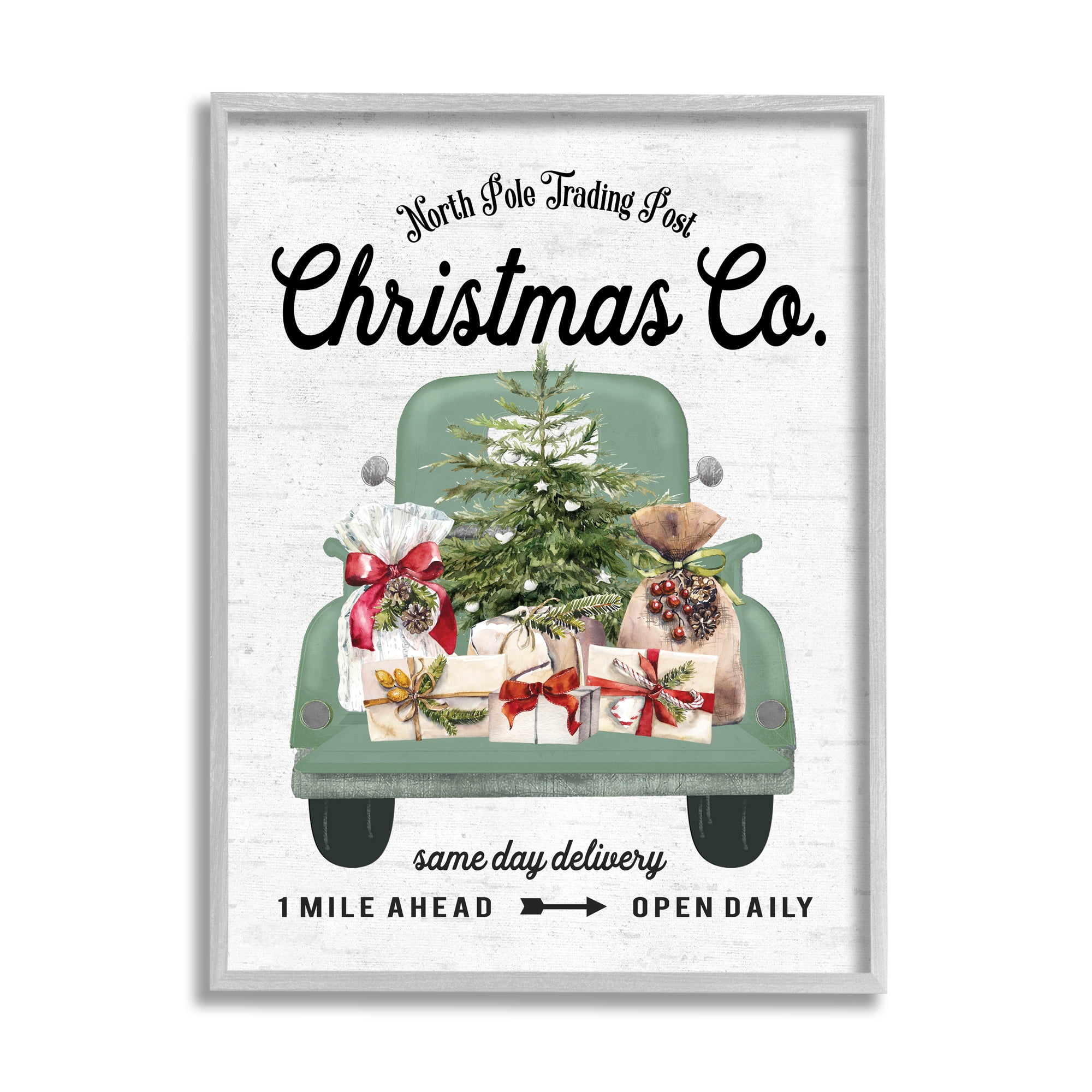 Stupell Industries Christmas Co Gift Truck Holiday Painting Gray Framed Art Print Wall Art, 11 x 14