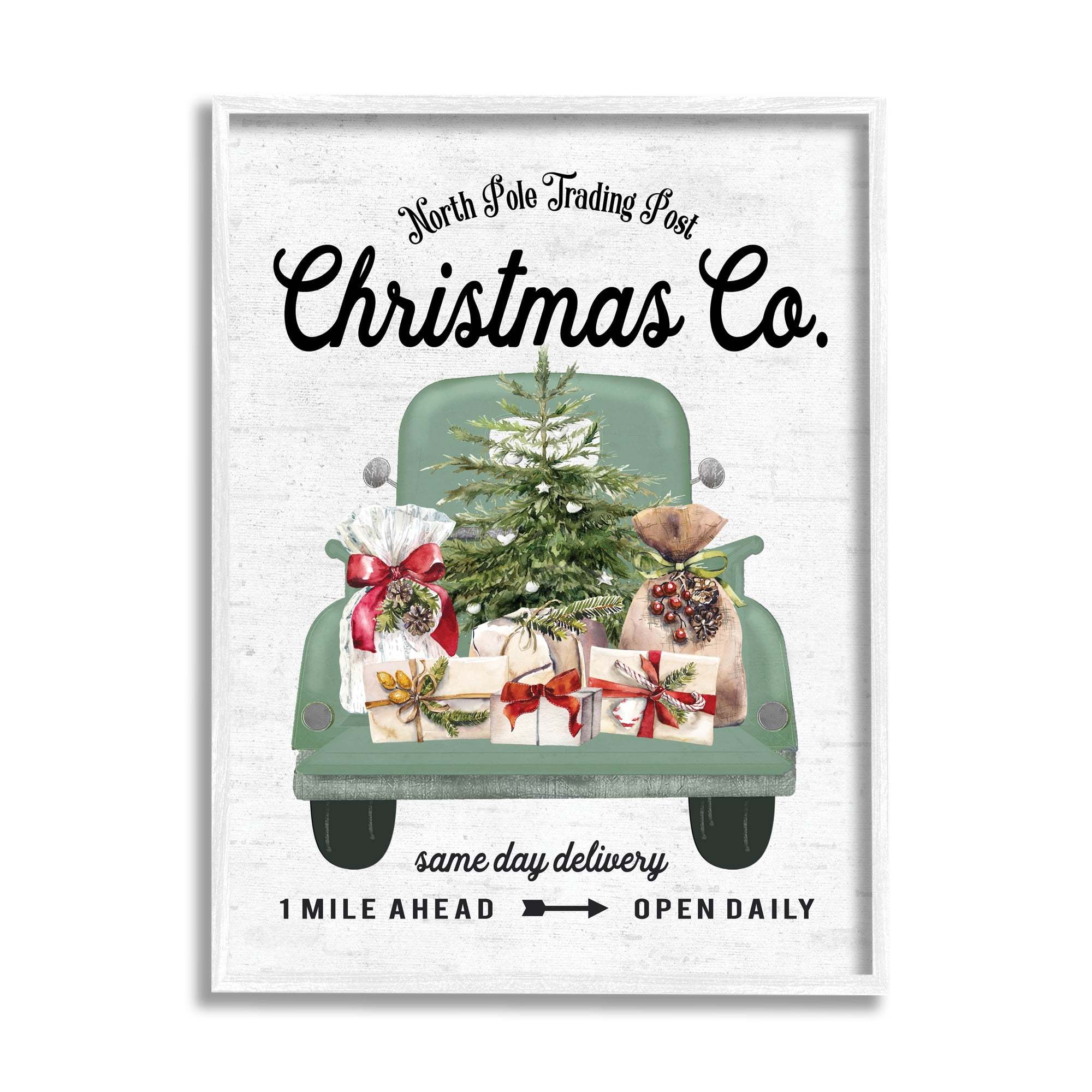 Stupell Industries Christmas Co Gift Truck Holiday Painting White Framed Art Print Wall Art, 16 x 20