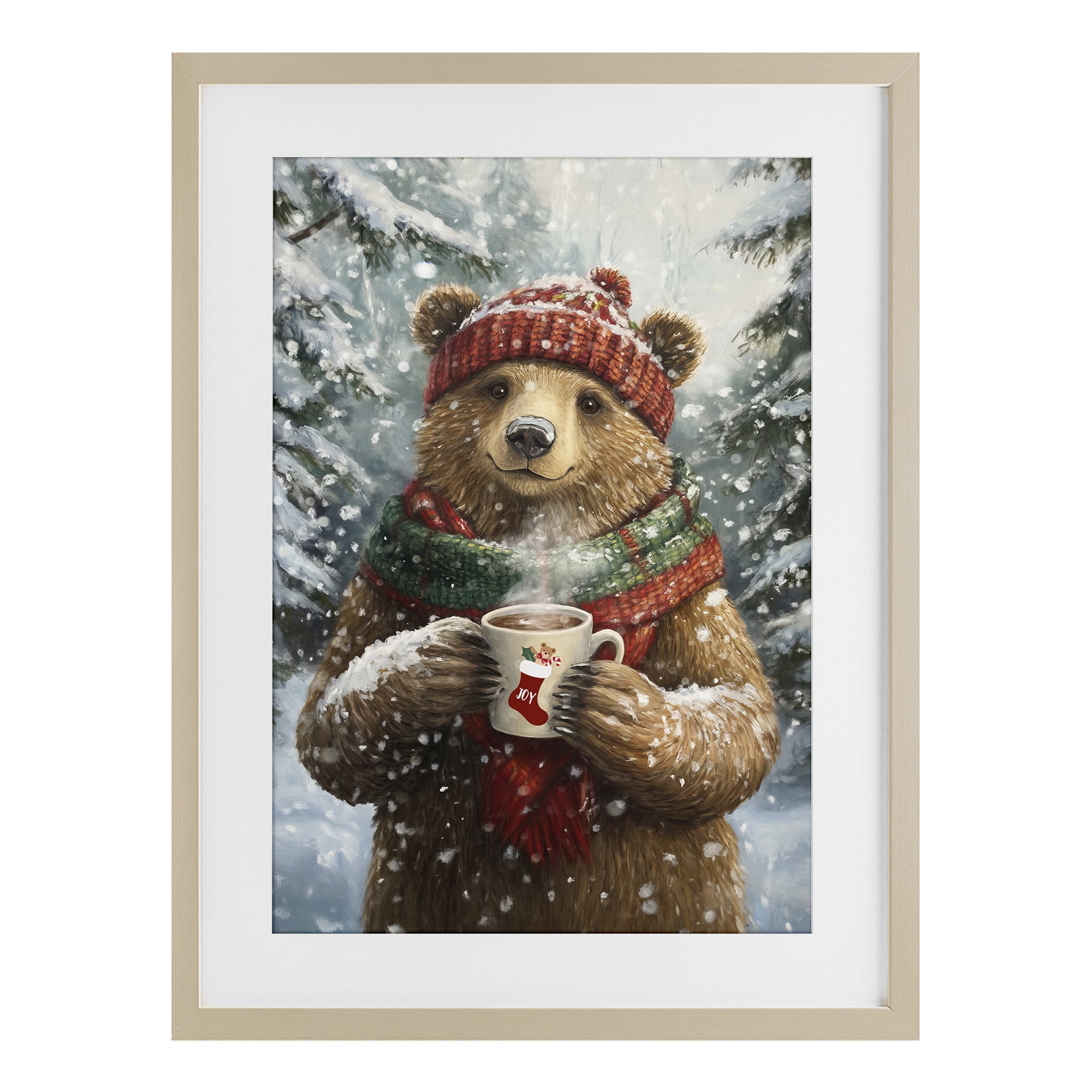 Stupell Industries Christmas Cocoa Bear Birch Framed Print Under Glass, design by Tina LeCour