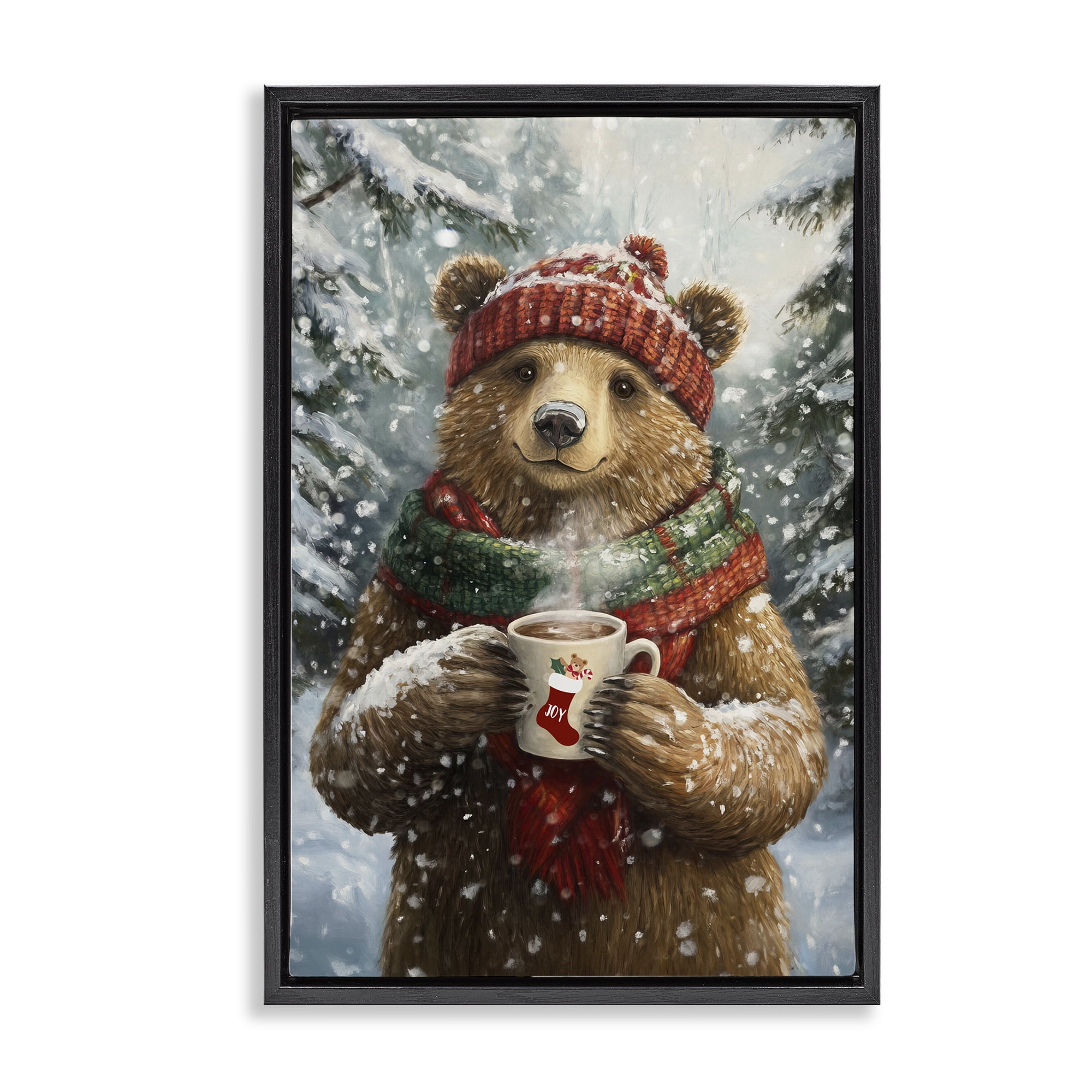 Stupell Industries Christmas Cocoa Bear Black Framed Floater Canvas Wall Art, design by Tina LeCour