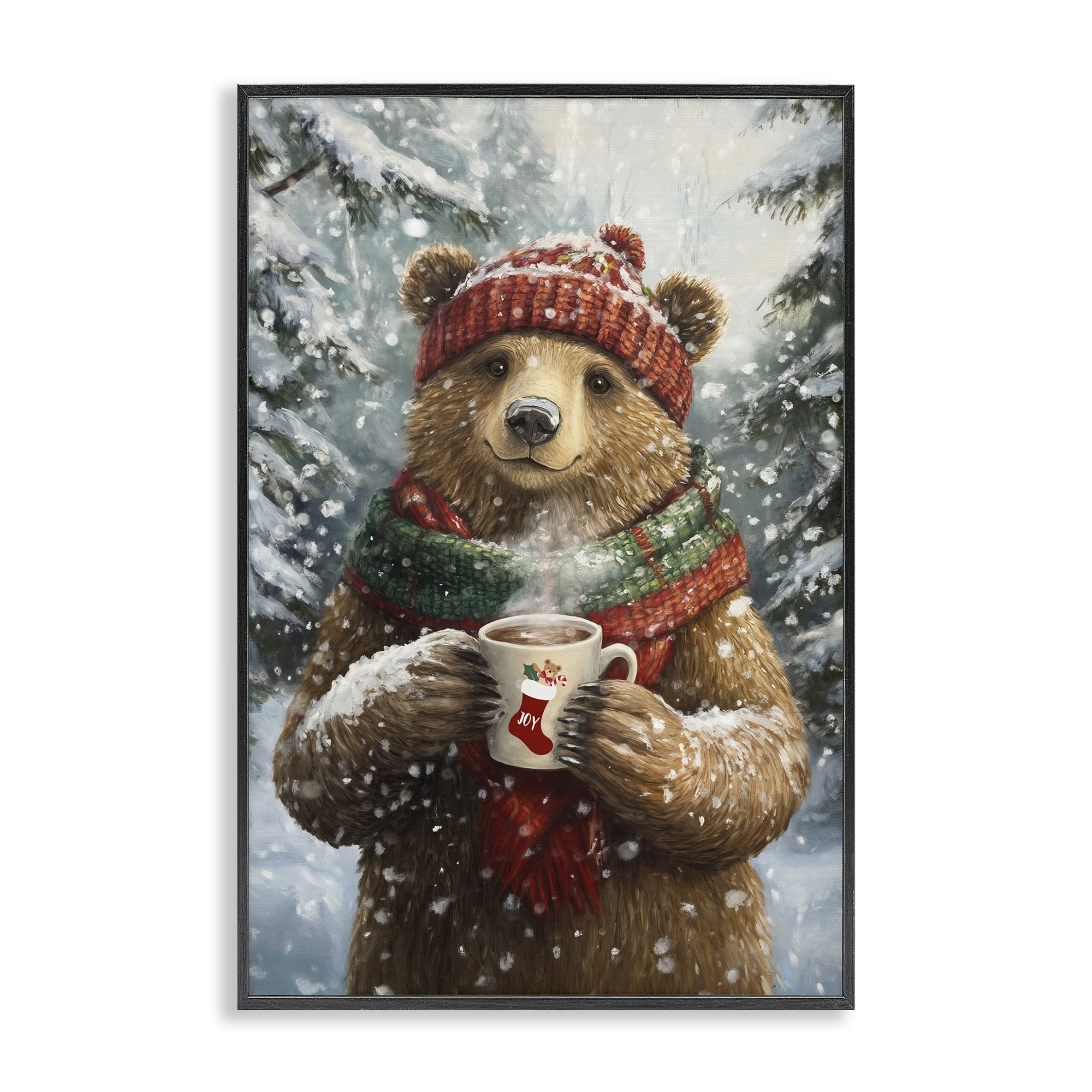 Stupell Industries Christmas Cocoa Bear Black Framed Giclee Art, design by Tina LeCour
