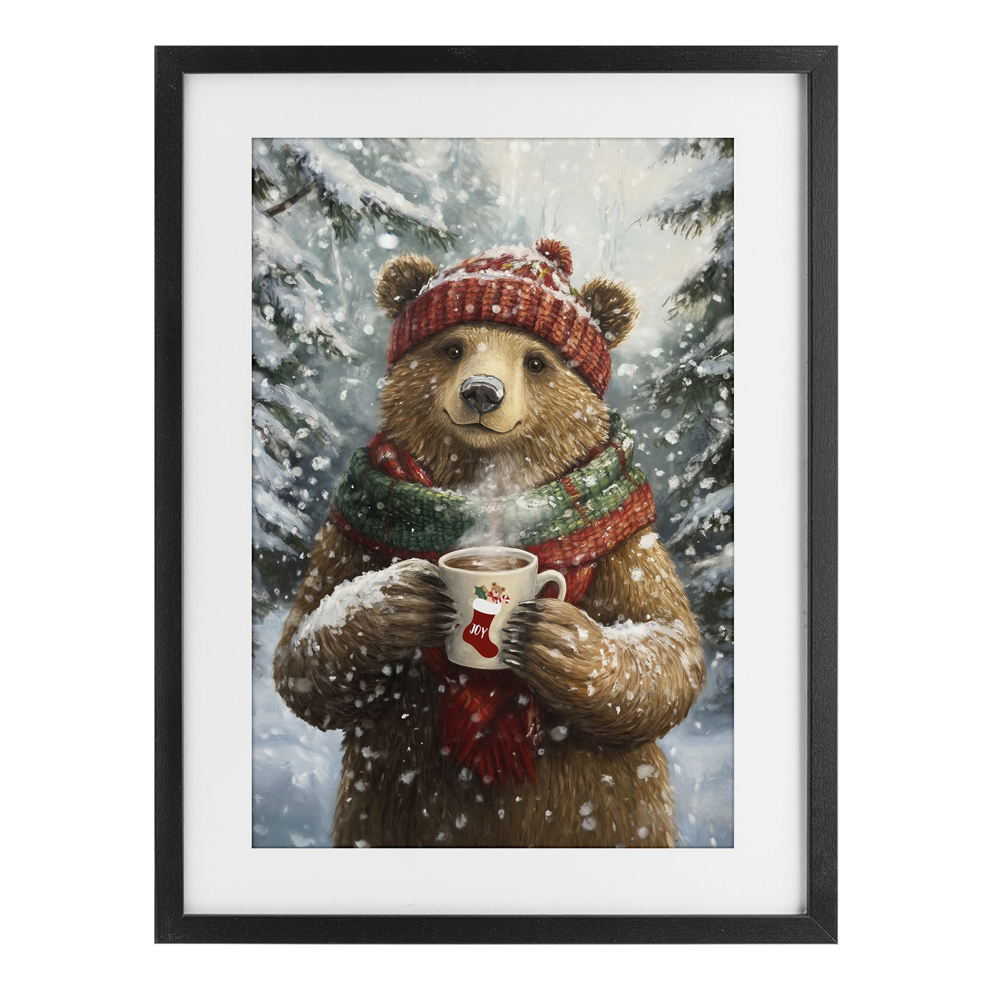 Stupell Industries Christmas Cocoa Bear Black Framed Print Under Glass, design by Tina LeCour