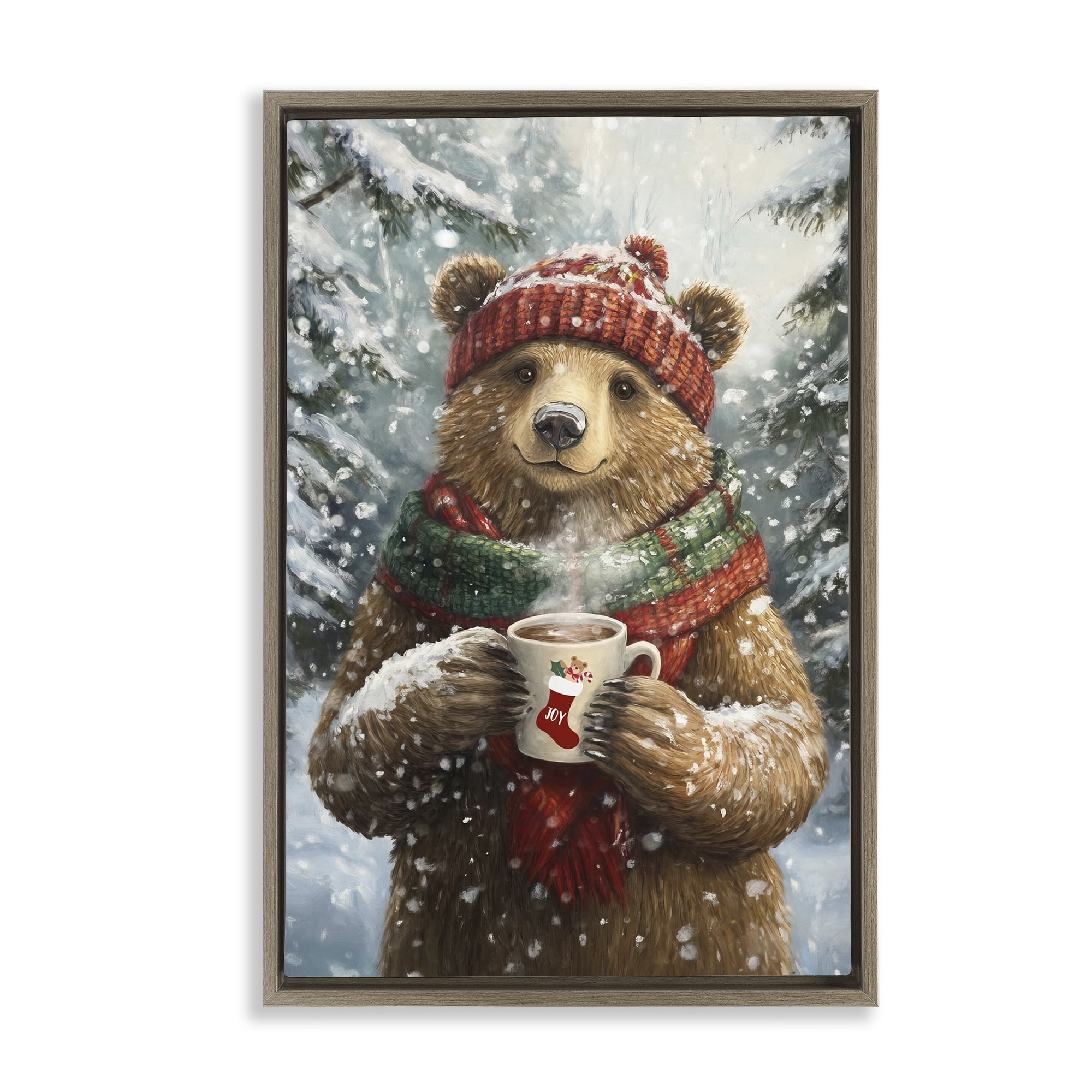 Stupell Industries Christmas Cocoa Bear Brown Framed Floater Canvas Wall Art, design by Tina LeCour
