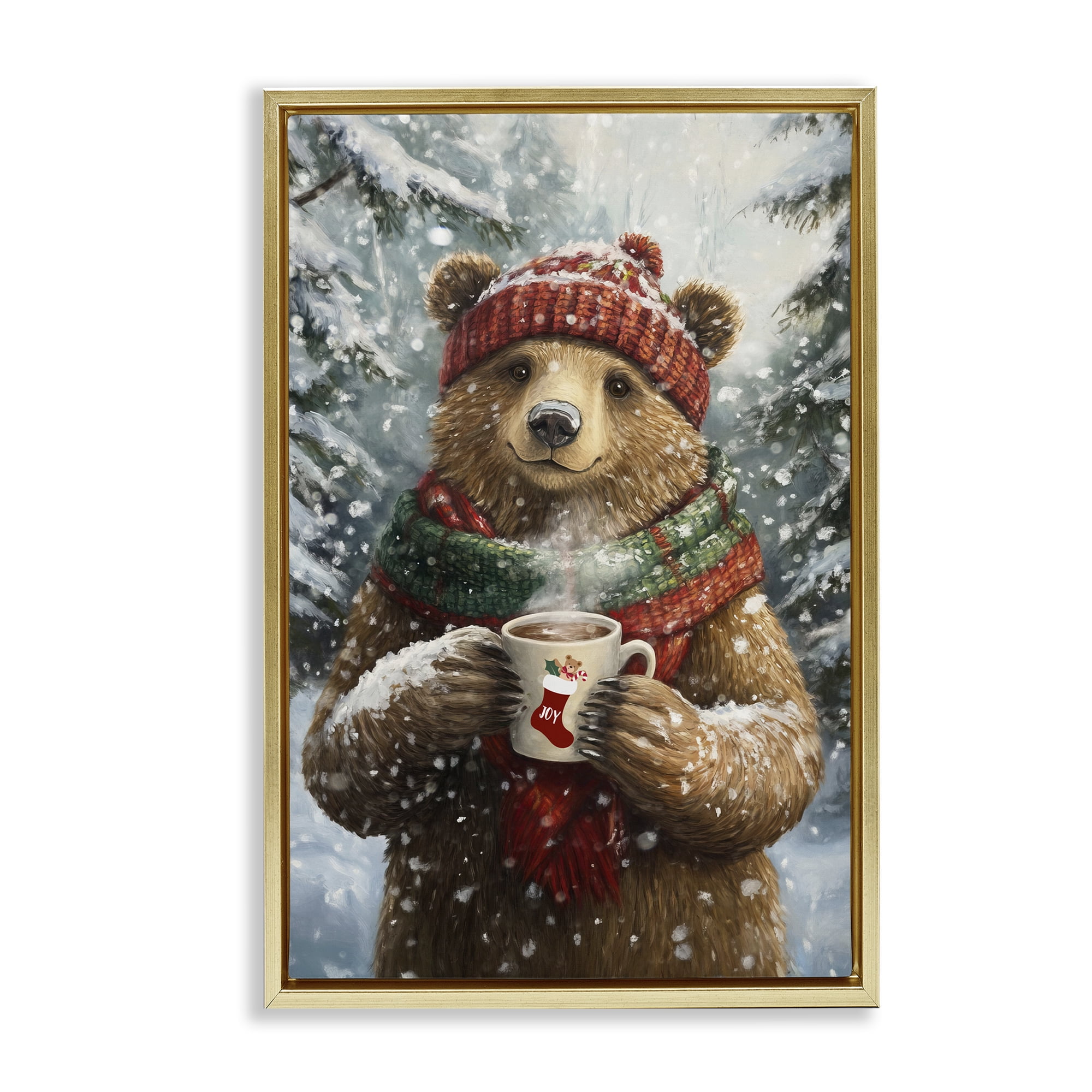 Stupell Industries Christmas Cocoa Bear Gold Framed Floater Canvas Wall Art, design by Tina LeCour