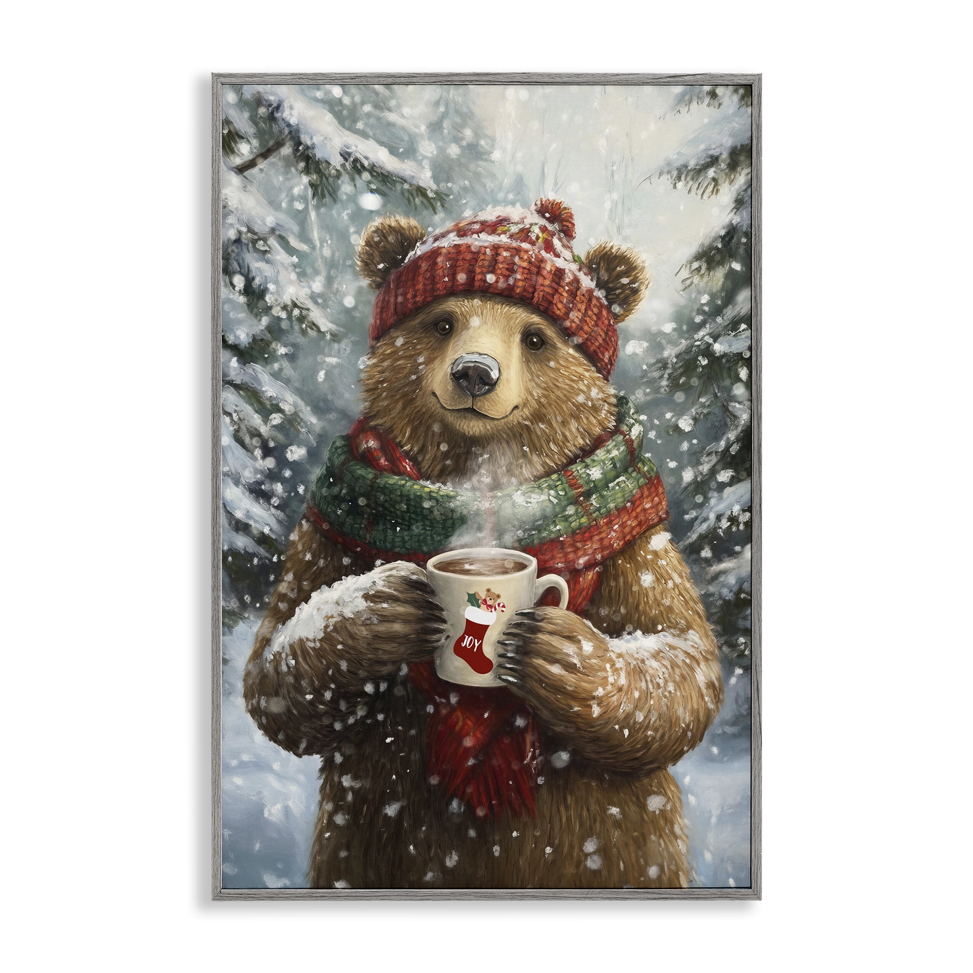 Stupell Industries Christmas Cocoa Bear Gray Framed Giclee Art, design by Tina LeCour