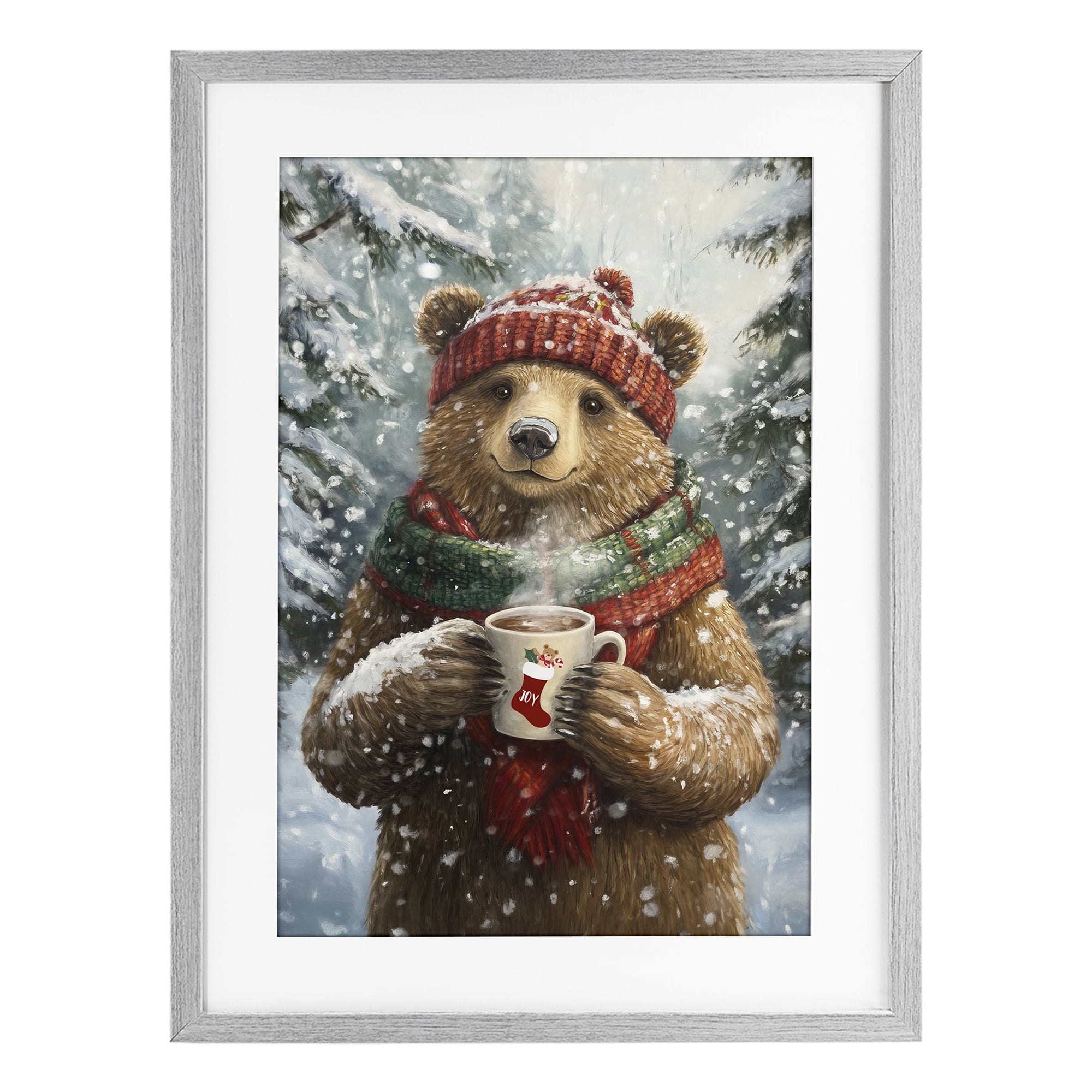 Stupell Industries Christmas Cocoa Bear Gray Framed Print Under Glass, design by Tina LeCour