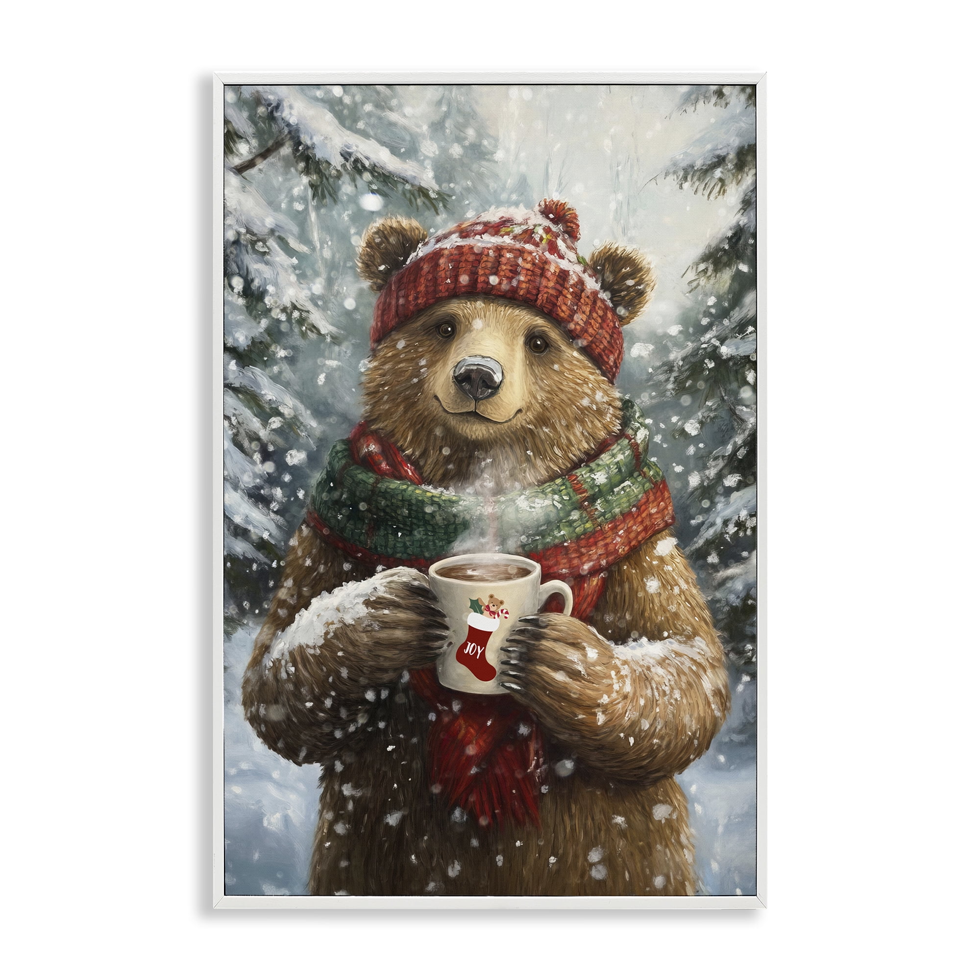 Stupell Industries Christmas Cocoa Bear White Framed Giclee Art, design by Tina LeCour