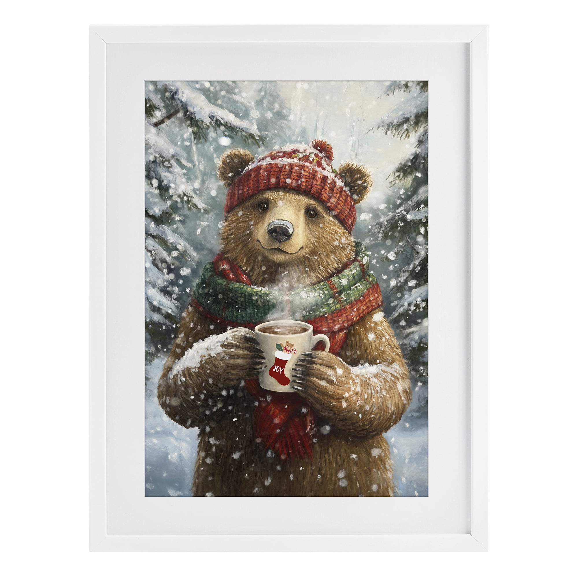 Stupell Industries Christmas Cocoa Bear White Framed Print Under Glass, design by Tina LeCour