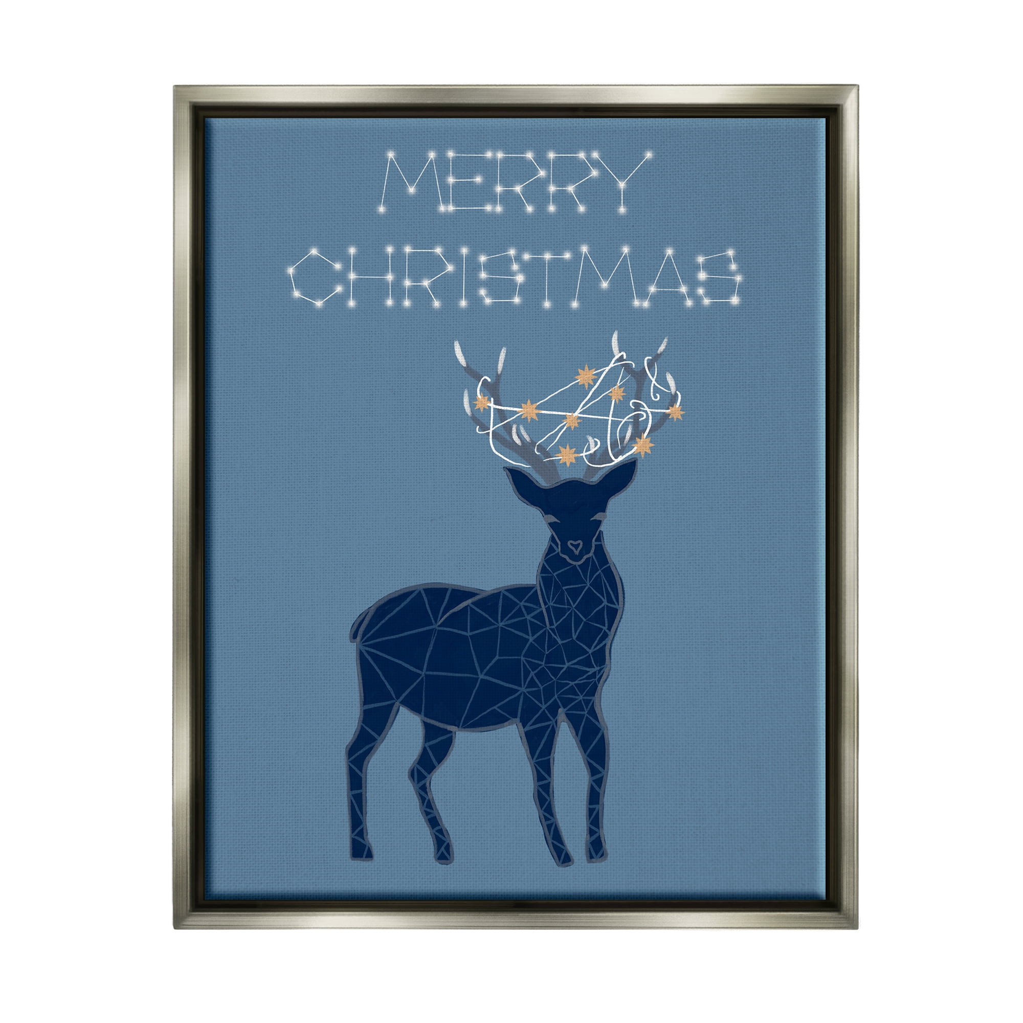 Stupell Industries Christmas Constellations Deer Holiday Painting Gray Floater Framed Art Print Wall Art, 17 x 21