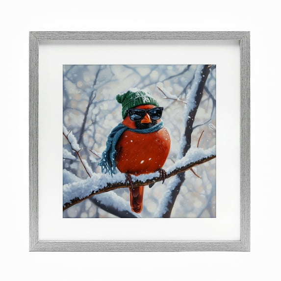 Stupell Industries Christmas Cool Cardinal Gray Framed Print Under Glass design by Jim Baldwin, 16 x 16
