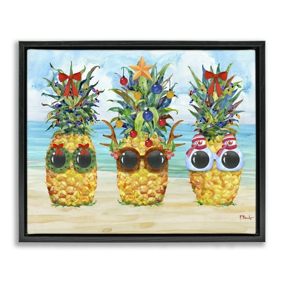 Stupell Industries Christmas Cool Pineapples Holiday Painting Black Floater Framed Art Print Wall Art, 21 x 17