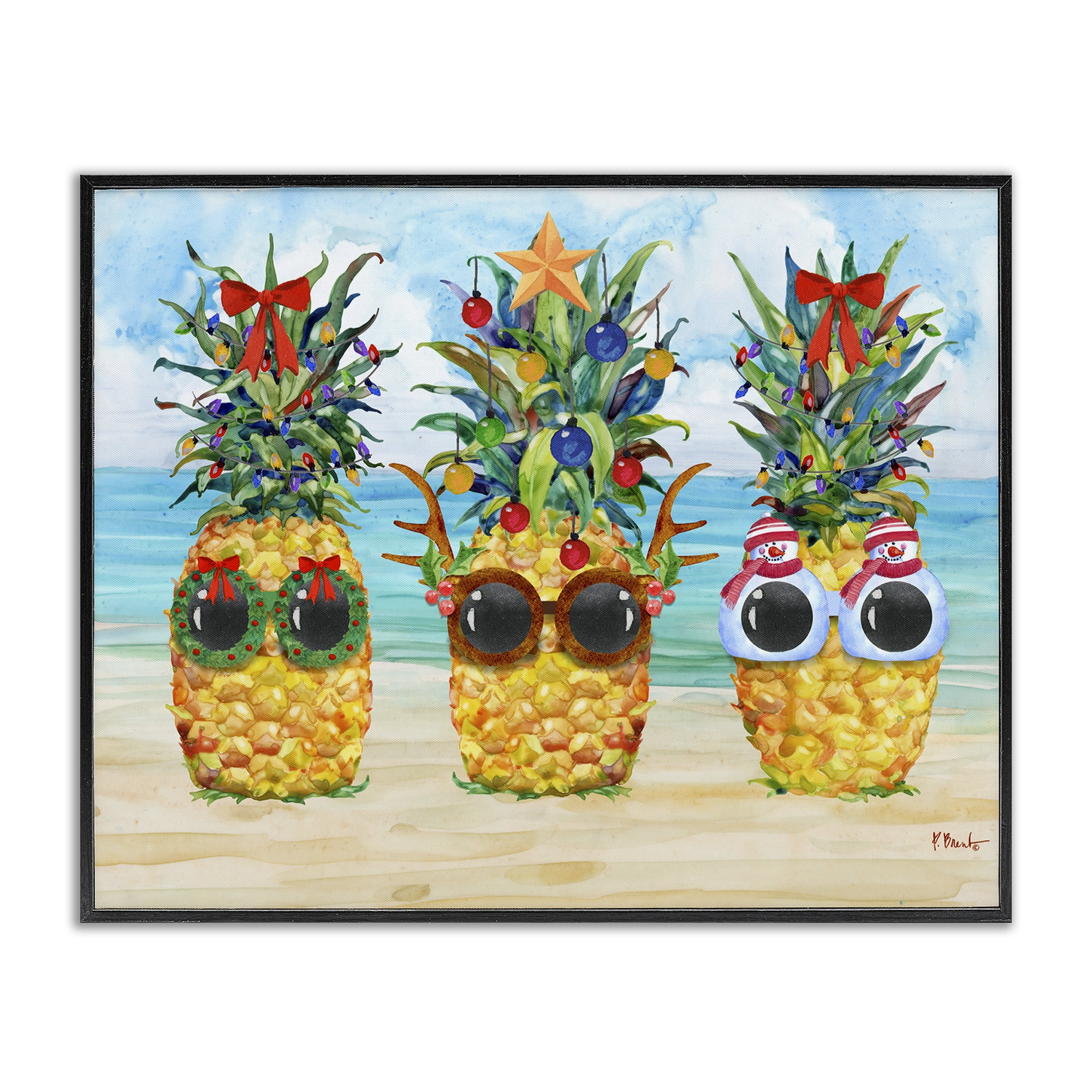 Stupell Industries Christmas Cool Pineapples Holiday Painting Black Framed Art Print Wall Art, 20 x 16