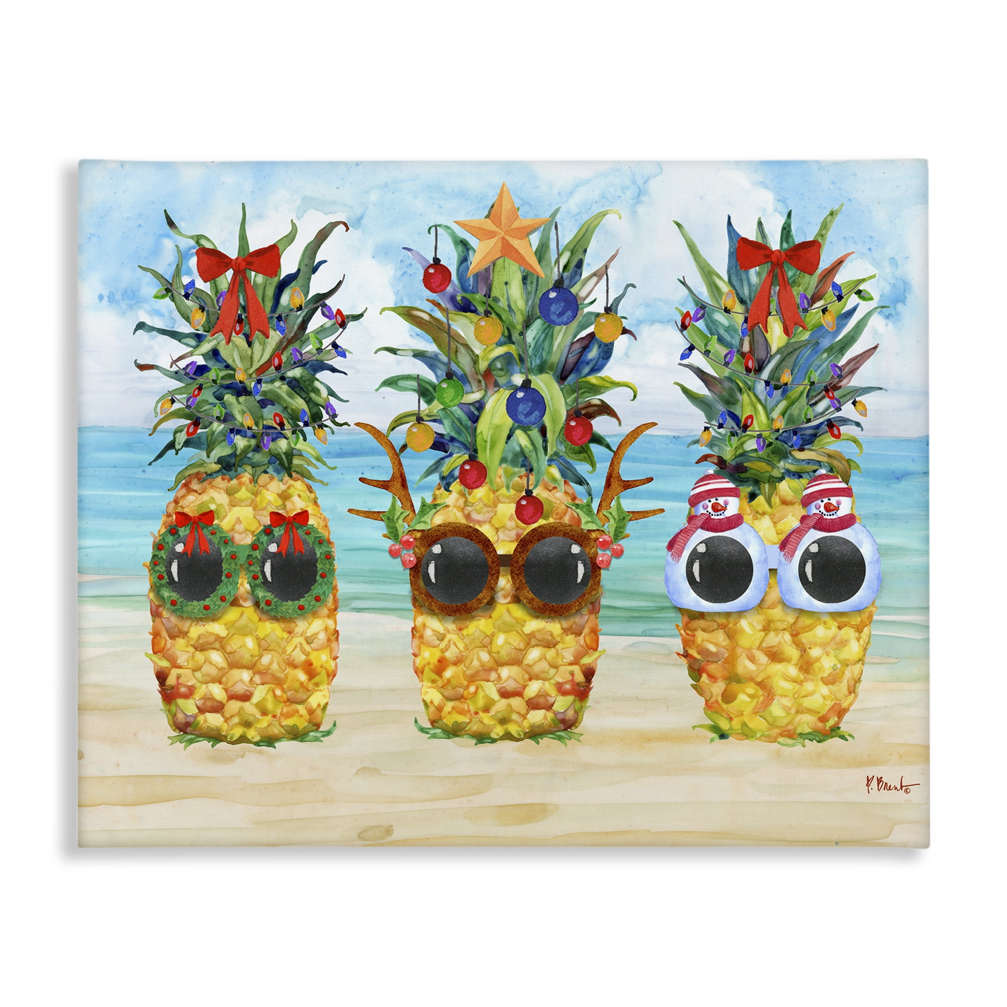 Stupell Industries Christmas Cool Pineapples Holiday Painting Gallery Wrapped Canvas Art Print Wall Art, 20 x 16