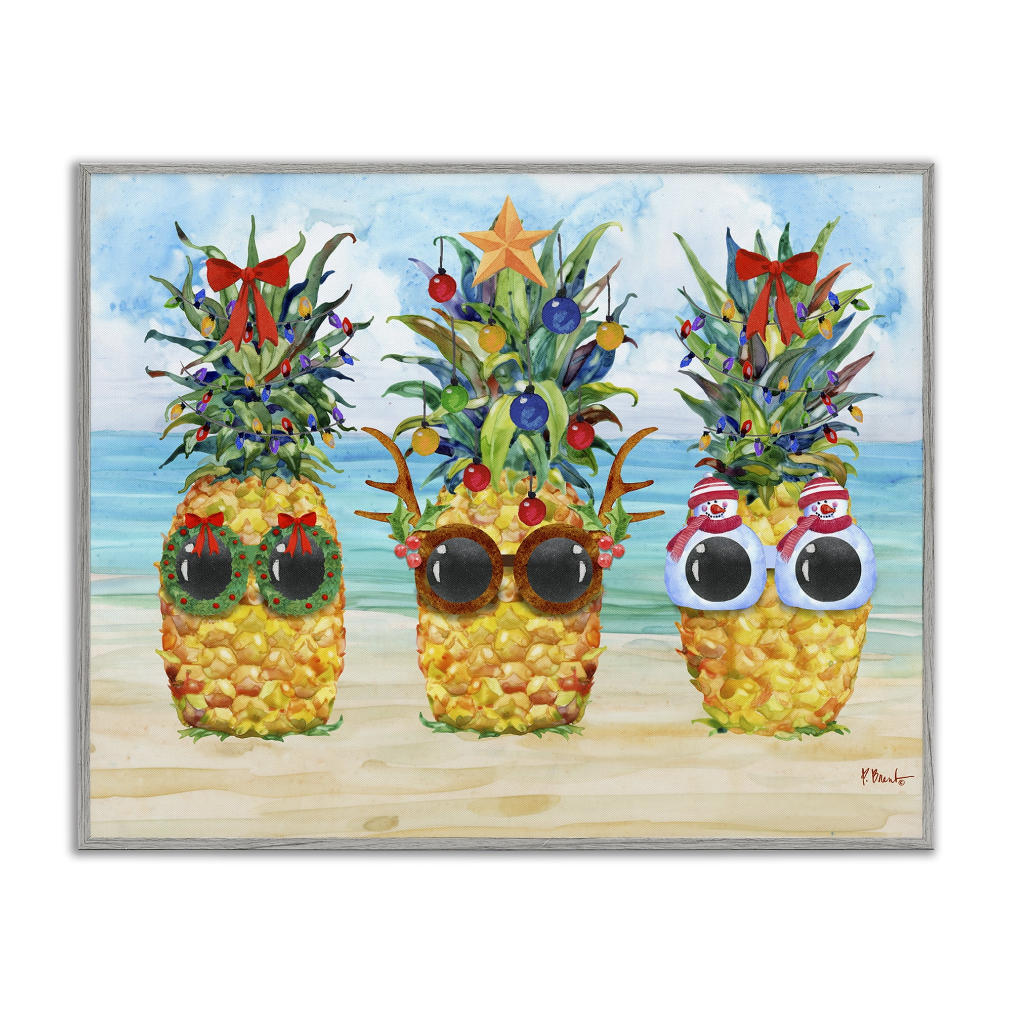 Stupell Industries Christmas Cool Pineapples Holiday Painting Gray Framed Art Print Wall Art, 20 x 16