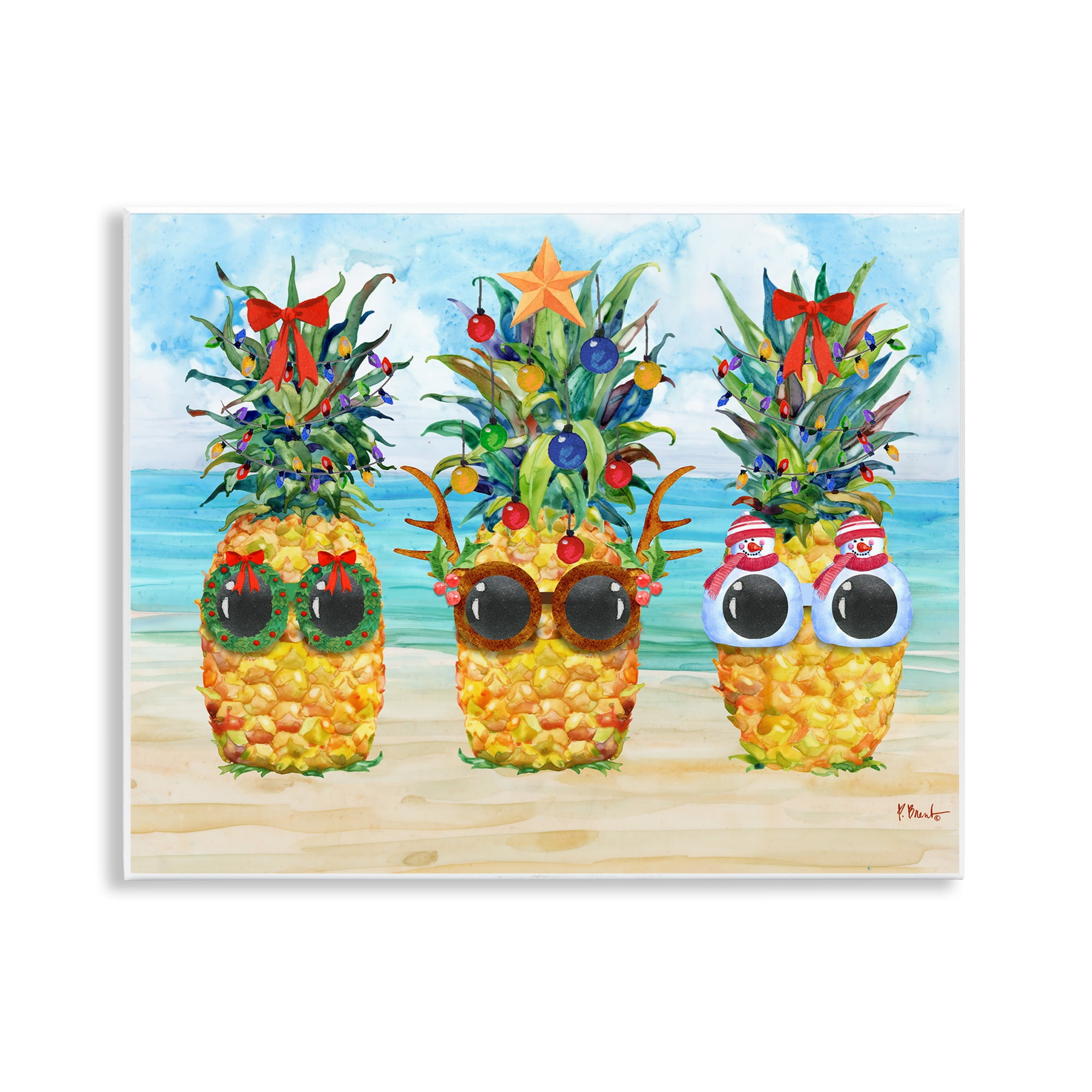 Festive Pineapples Coastal Holiday MDF Wall Art, 14 x 11
