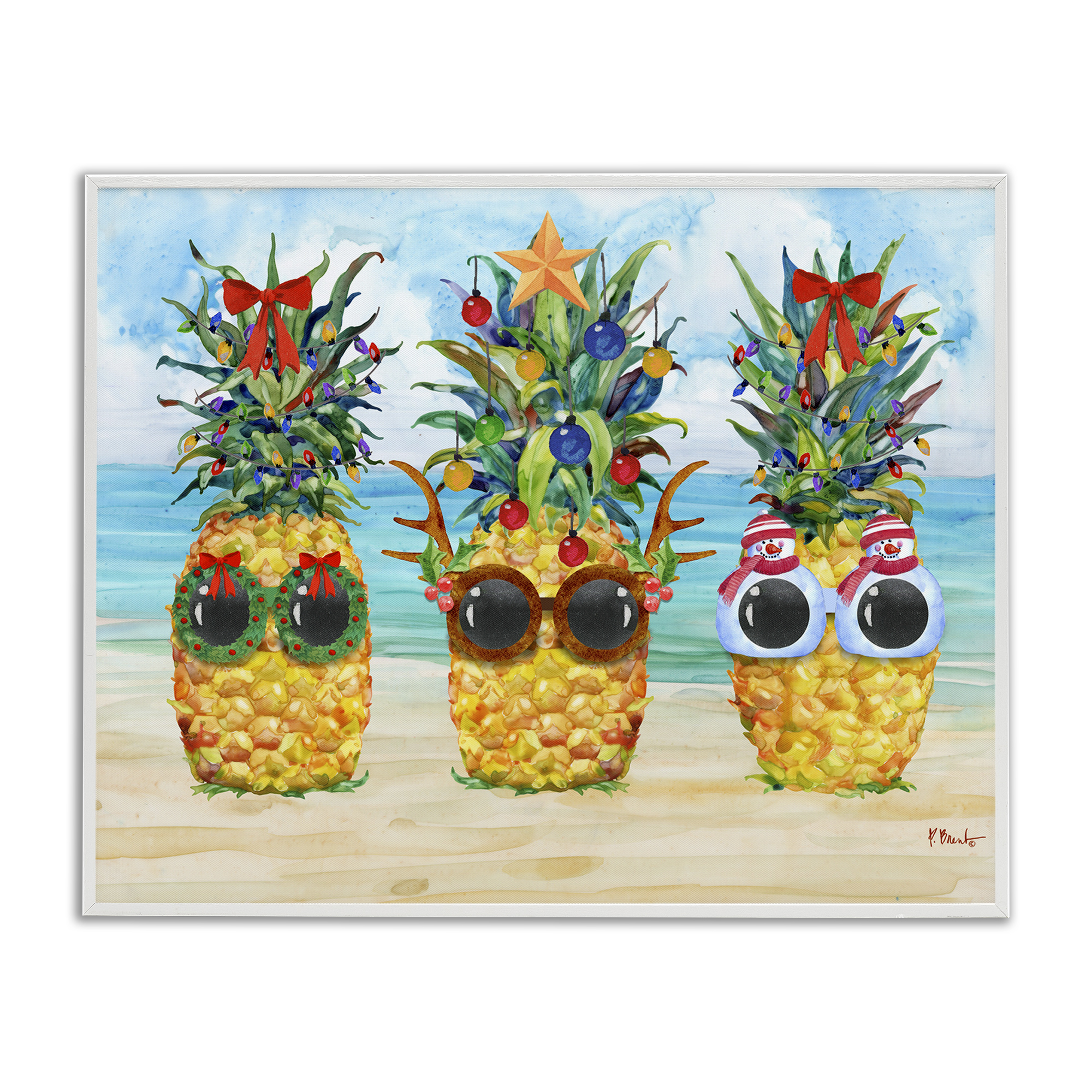 Stupell Industries Christmas Cool Pineapples Holiday Painting White Framed Art Print Wall Art, 30 x 24