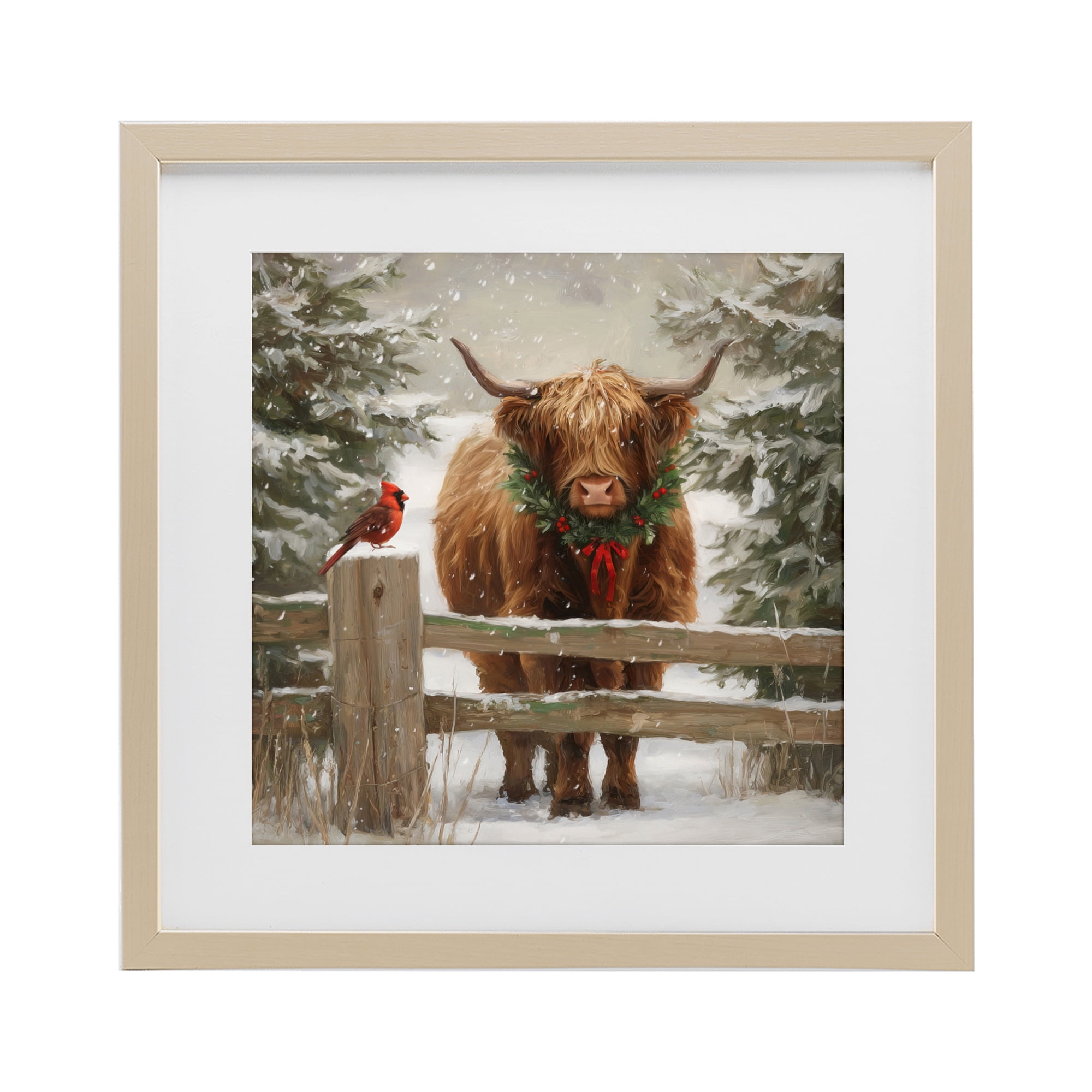Stupell Industries Christmas Cow & Cardinal Birch Framed Print Under Glass, design by Tina LeCour