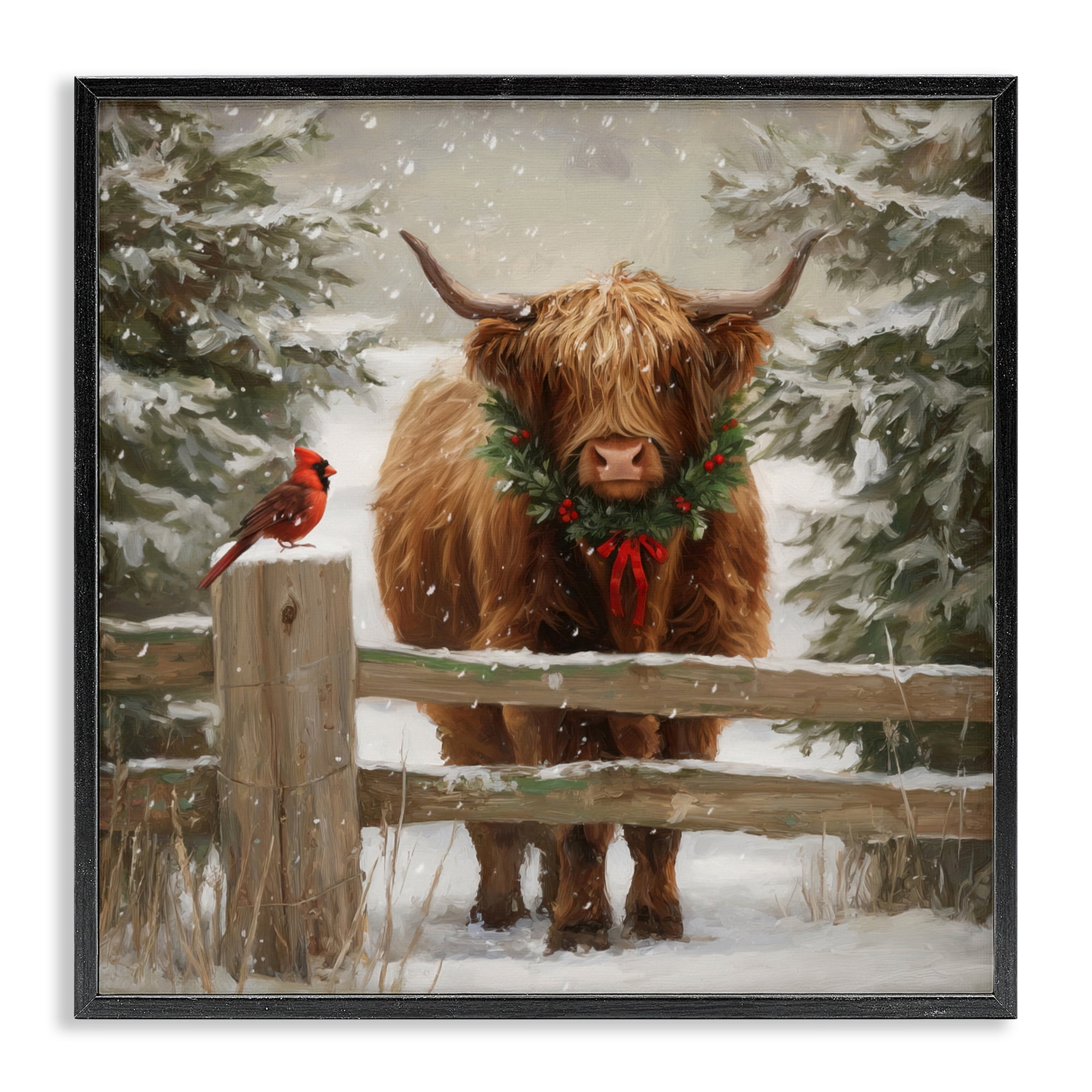 Stupell Industries Christmas Cow & Cardinal Black Framed Giclee Art, design by Tina LeCour