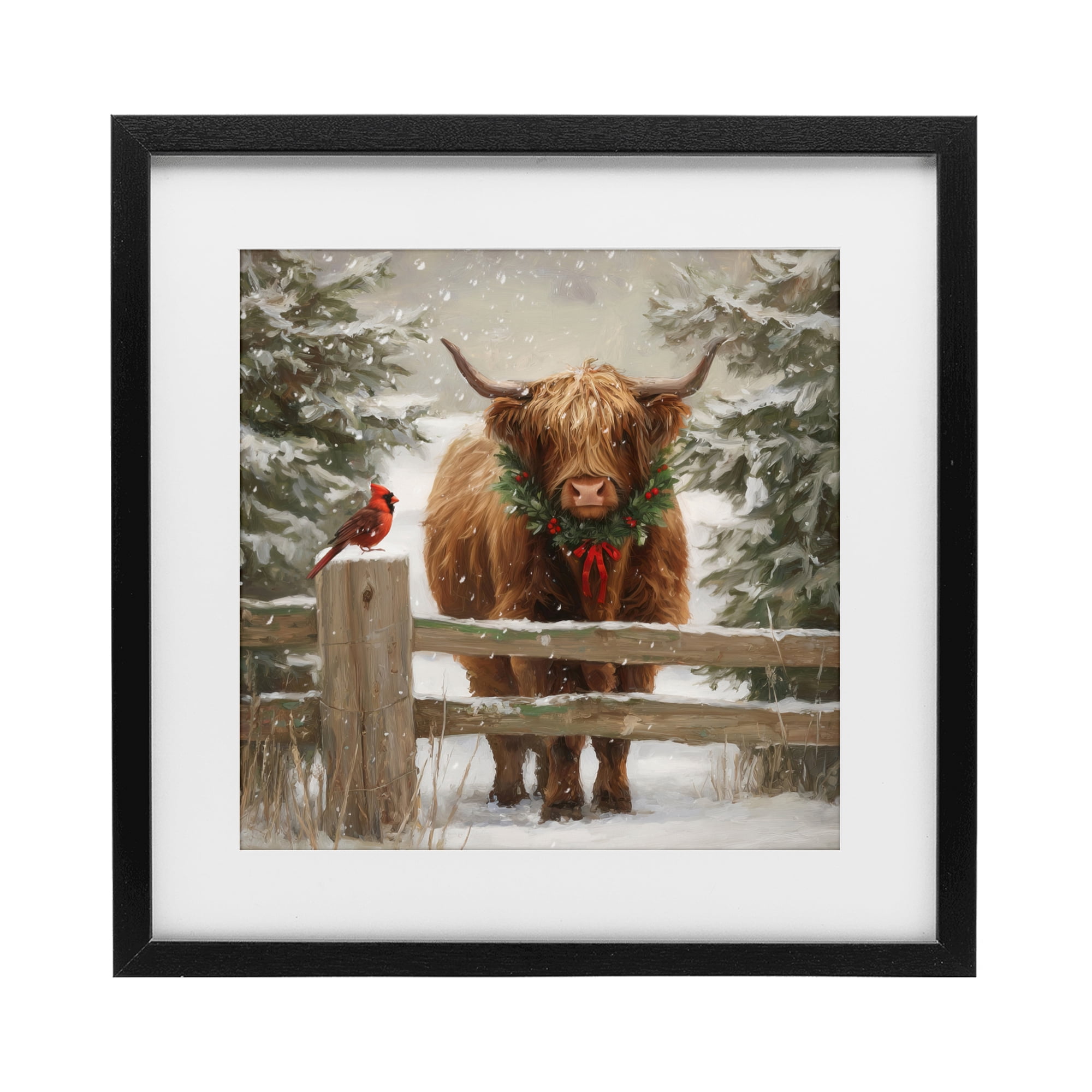 Stupell Industries Christmas Cow & Cardinal Black Framed Print Under Glass, design by Tina LeCour