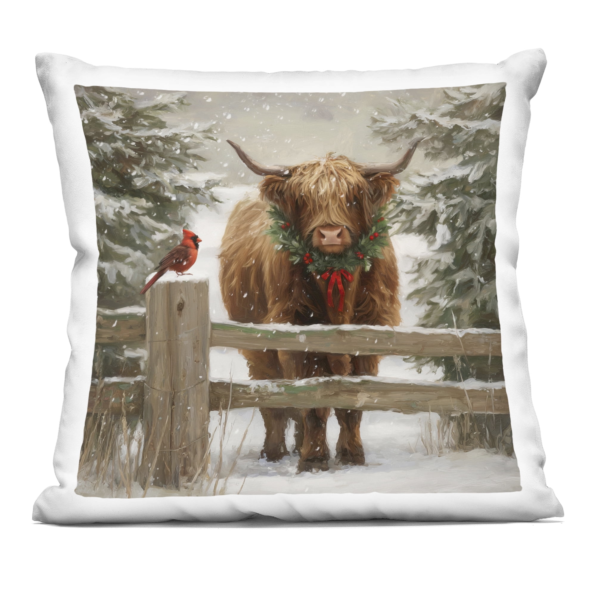 Stupell Industries Christmas Cow & Cardinal Decorative Printed Throw Pillow, design by Tina LeCour
