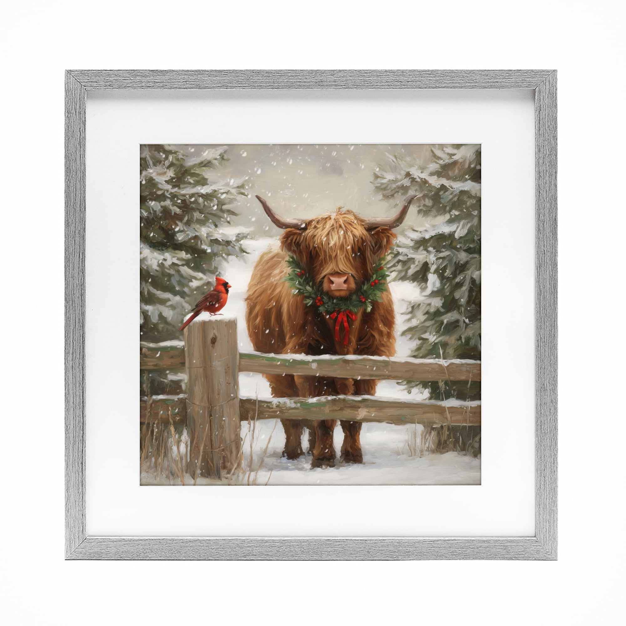 Stupell Industries Christmas Cow & Cardinal Gray Framed Print Under Glass, design by Tina LeCour