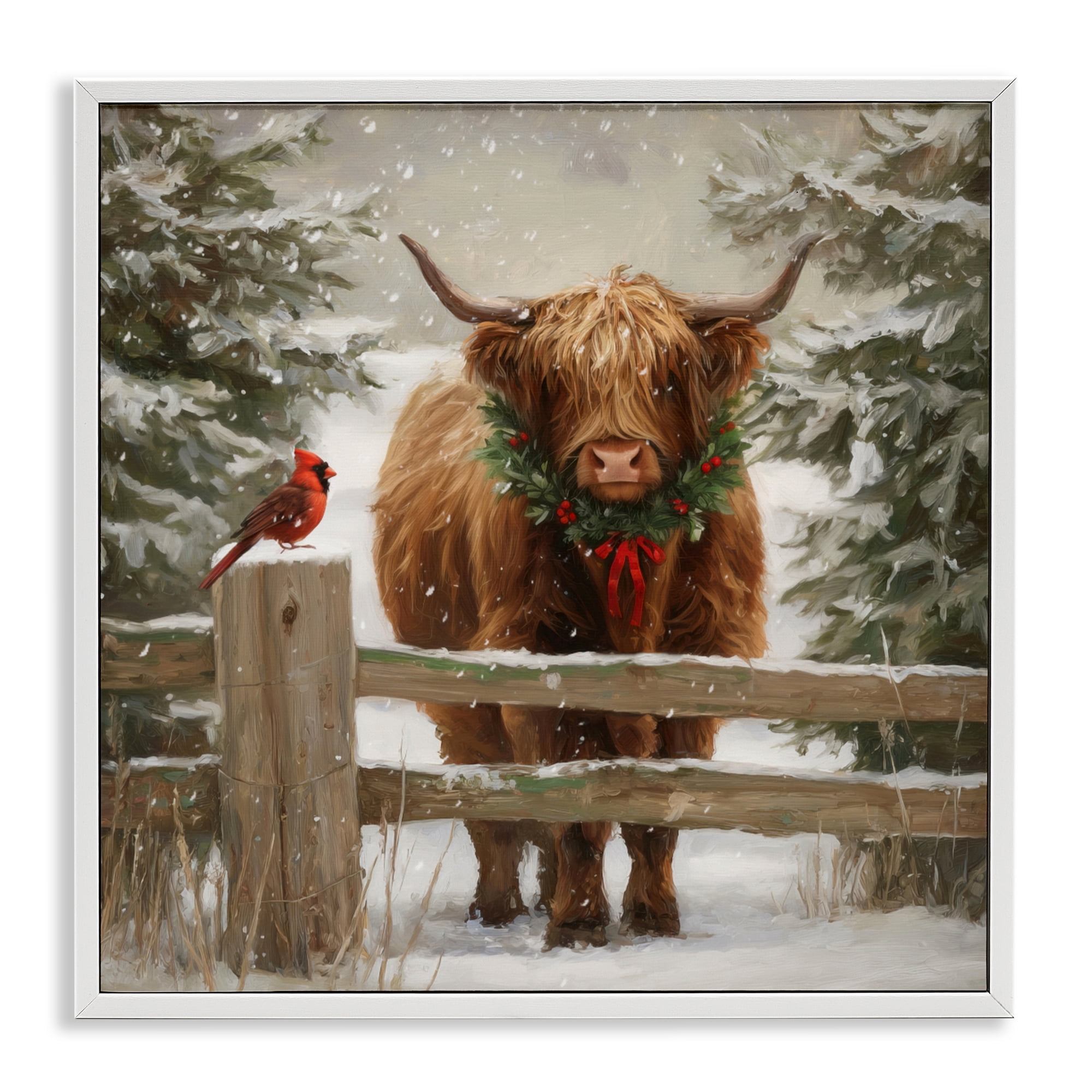 Stupell Industries Christmas Cow & Cardinal White Framed Giclee Art, design by Tina LeCour