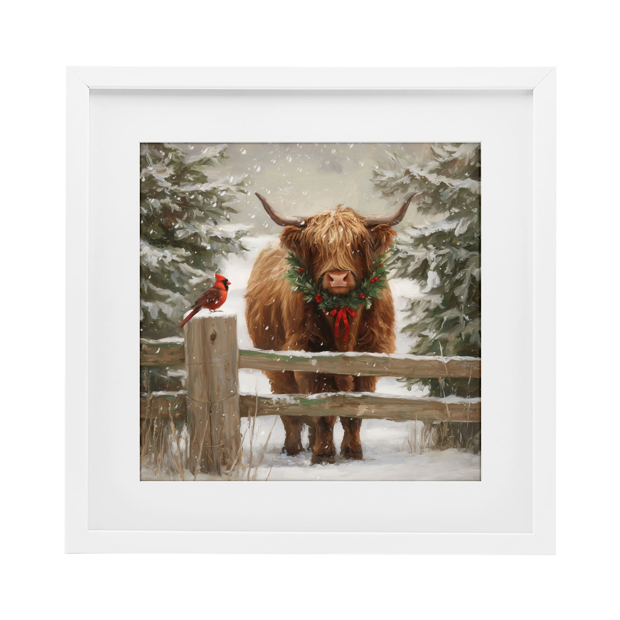 Stupell Industries Christmas Cow & Cardinal White Framed Print Under Glass, design by Tina LeCour