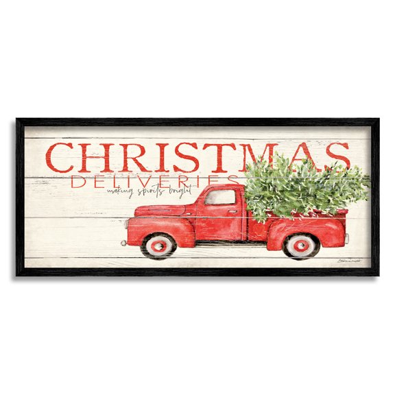 Stupell Industries Christmas Deliveries Red Truck Holiday Painting Black Framed Art Print Wall Art