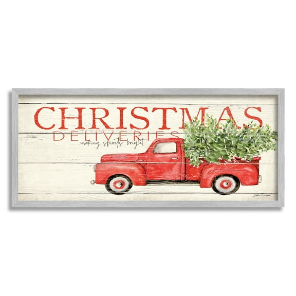 Stupell Industries Christmas Deliveries Red Truck Holiday Painting Gray Framed Art Print Wall Art