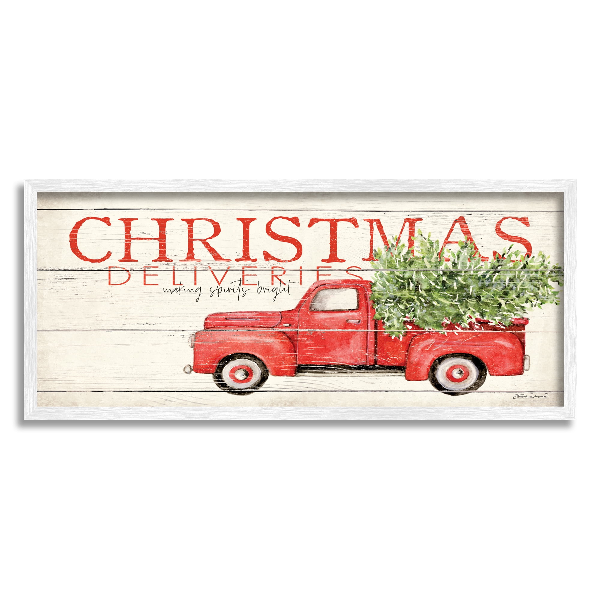 Stupell Industries Christmas Deliveries Red Truck Holiday Painting White Framed Art Print Wall Art