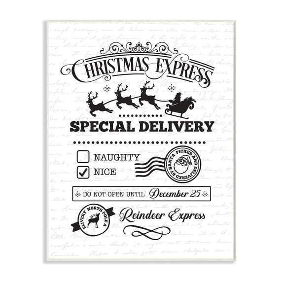 Stupell Industries Christmas Express Package Holiday Word Design Wood Wall Art By Artist Lettered and Lined