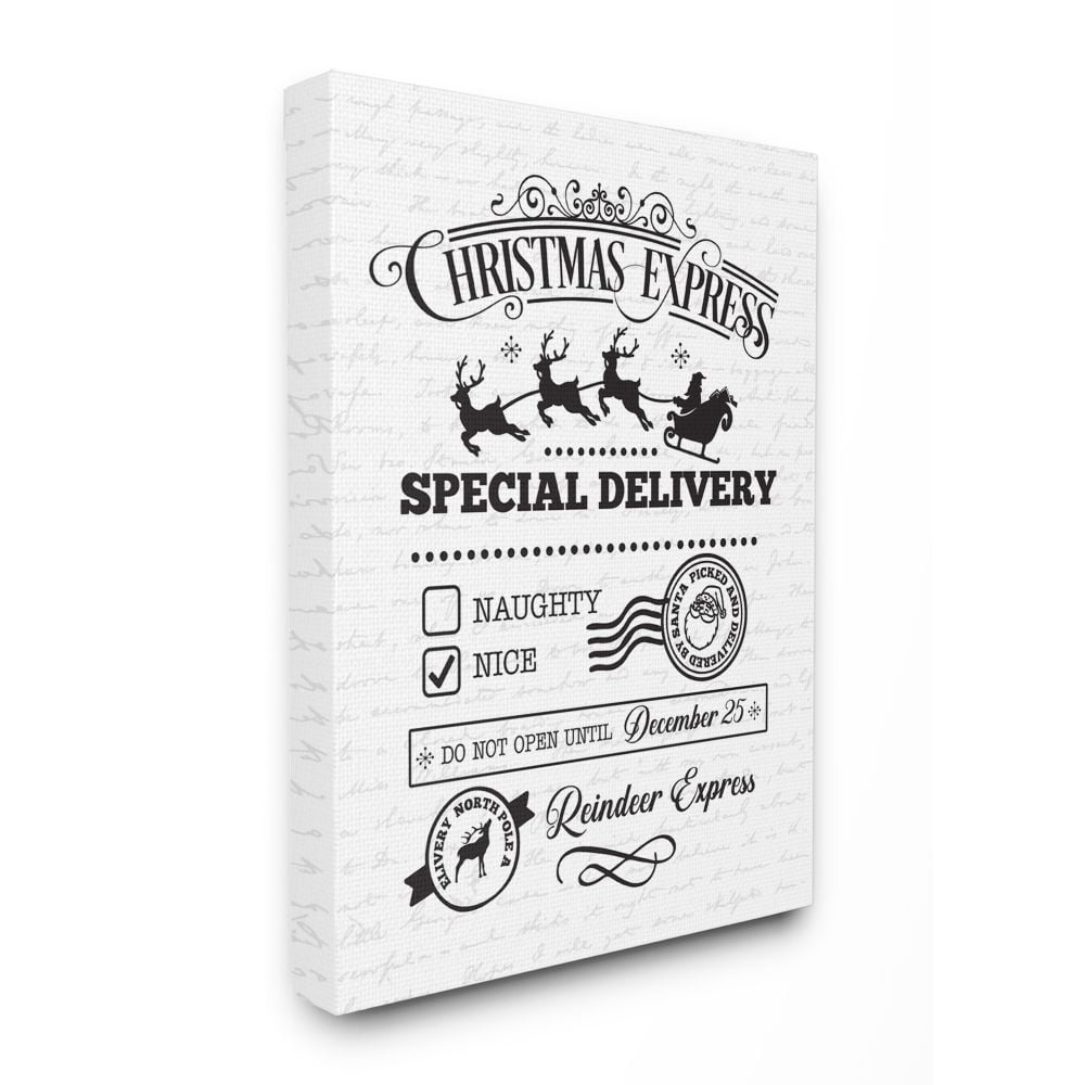 Stupell Industries Christmas Express Package Holiday Word DesignCanvas Wall Art By Artist Lettered and Lined