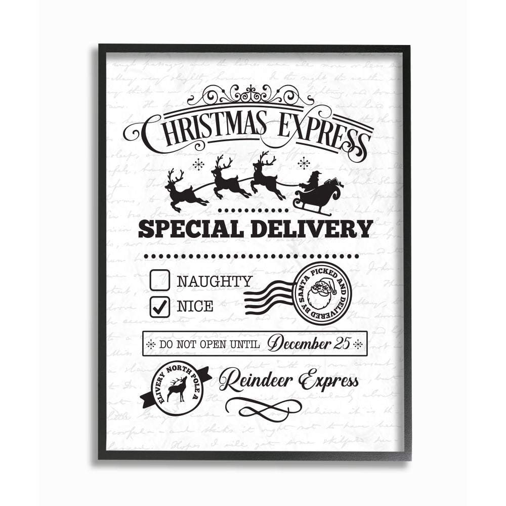 Stupell Industries Christmas Express Package Holiday Word DesignFramed Wall Art By Artist Lettered and Lined