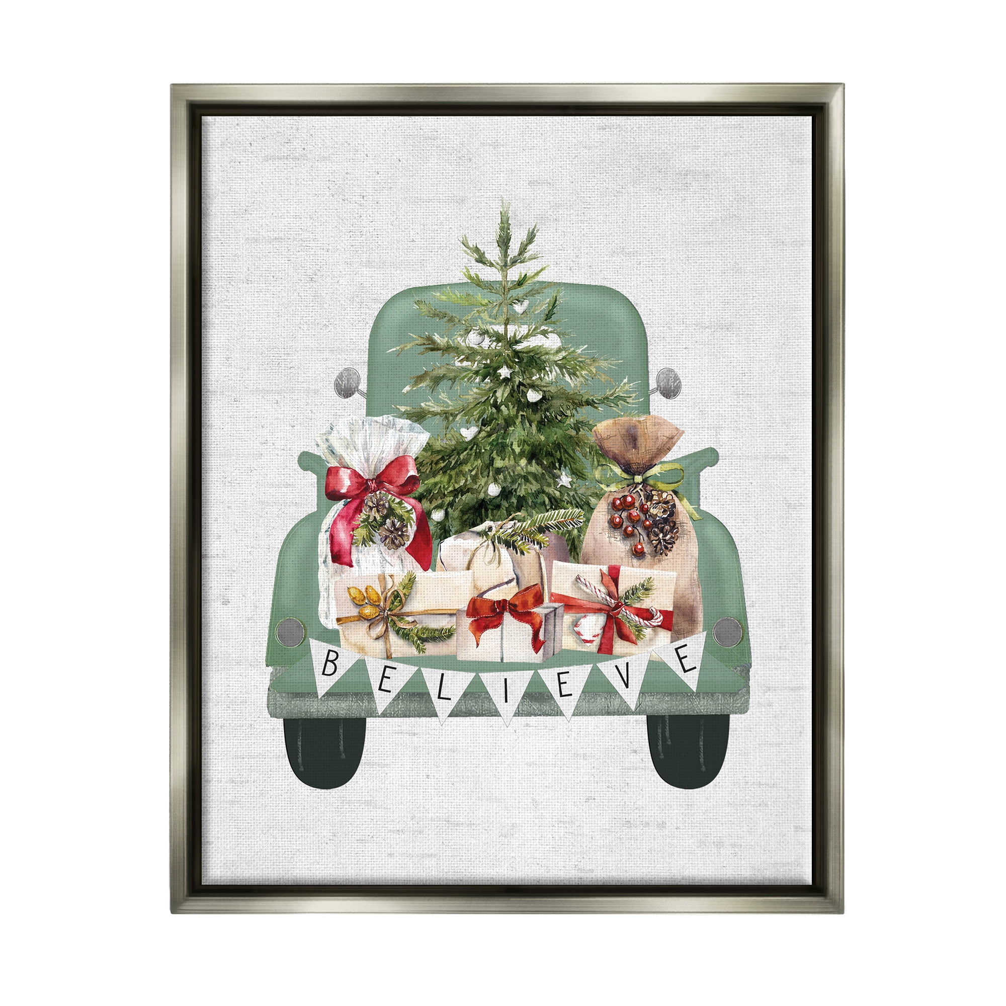 Stupell Industries Christmas Gift Pickup Holiday Painting Gray Floater Framed Canvas Art Print Wall Art, 25 x 31
