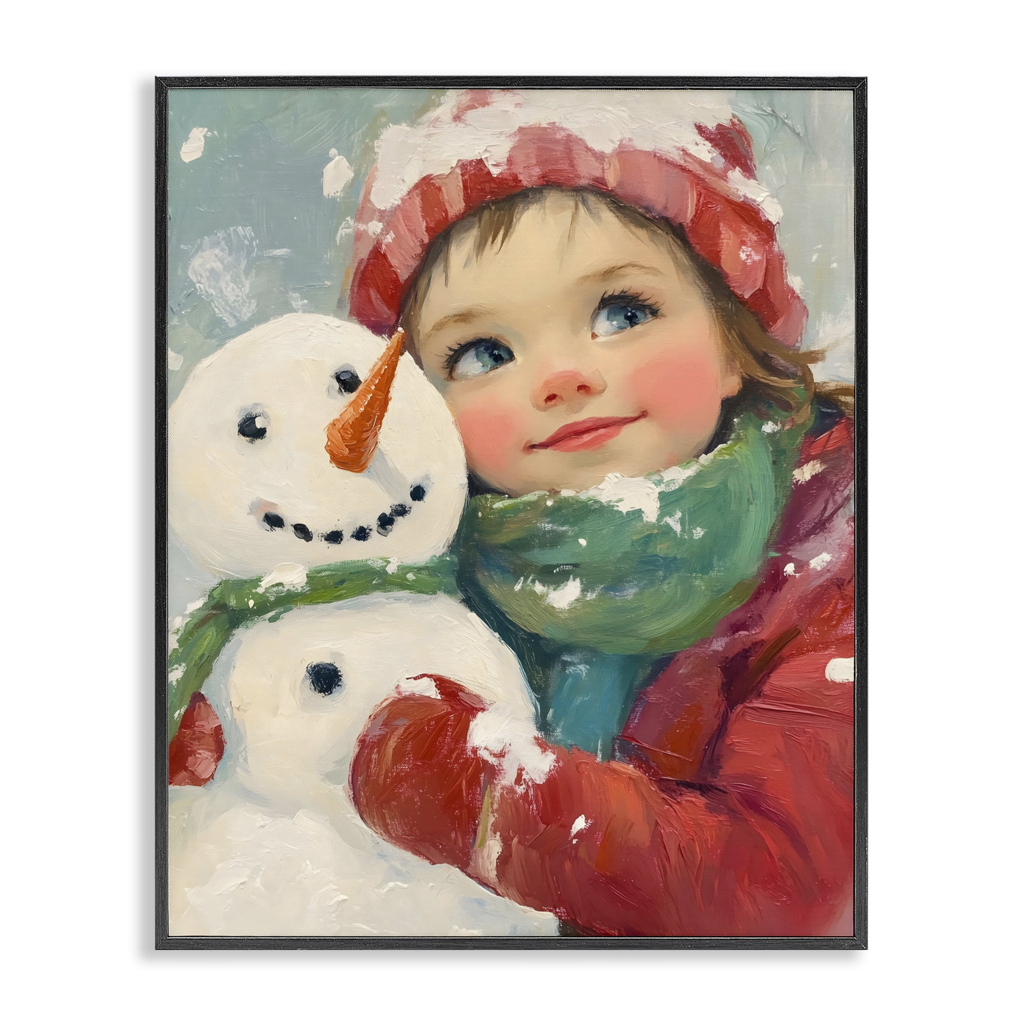 Stupell Industries Christmas Girl & Snowman Embrace Black Framed Giclee Art, design by The Prints Vibe