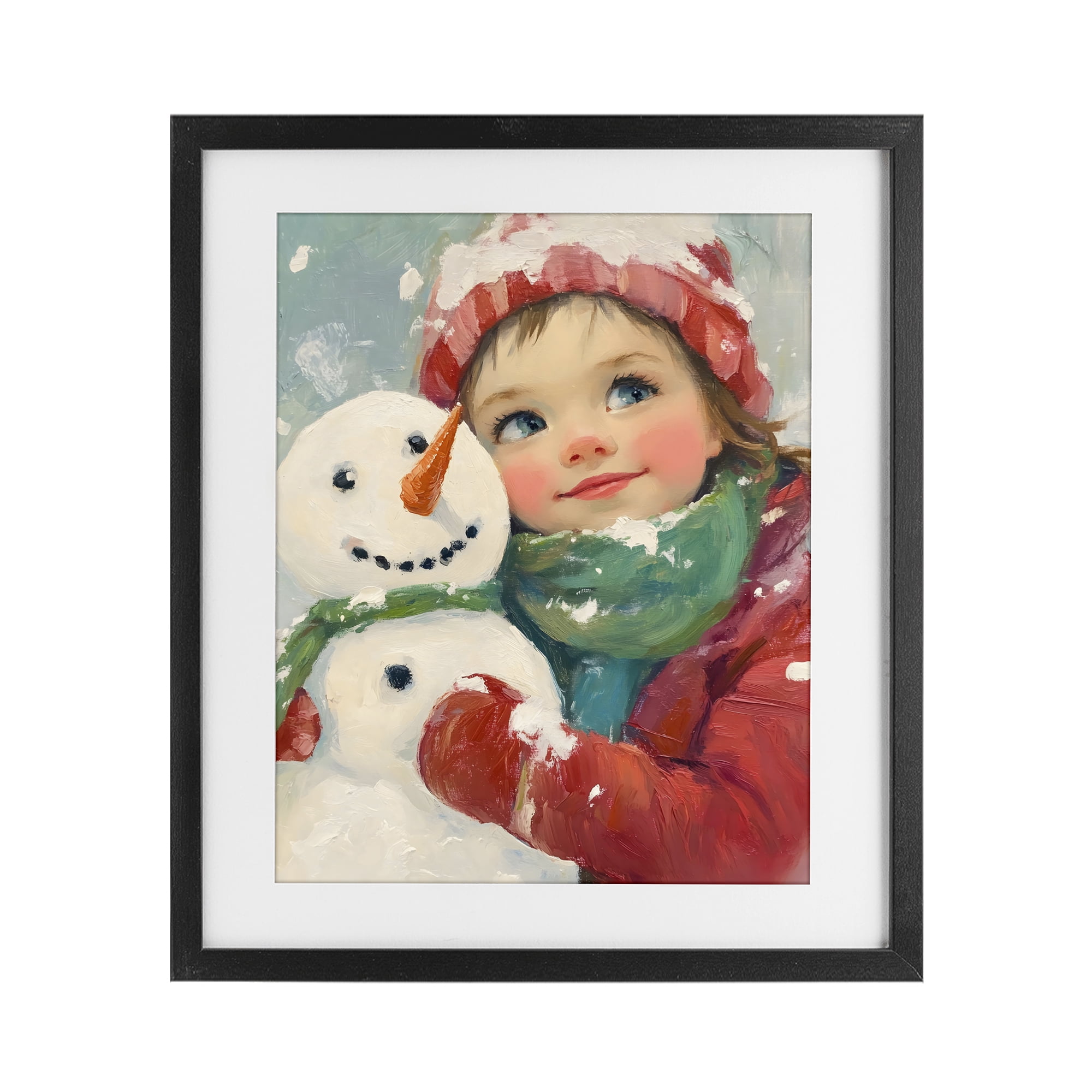 Stupell Industries Christmas Girl & Snowman Embrace Black Framed Print Under Glass, design by The Prints Vibe